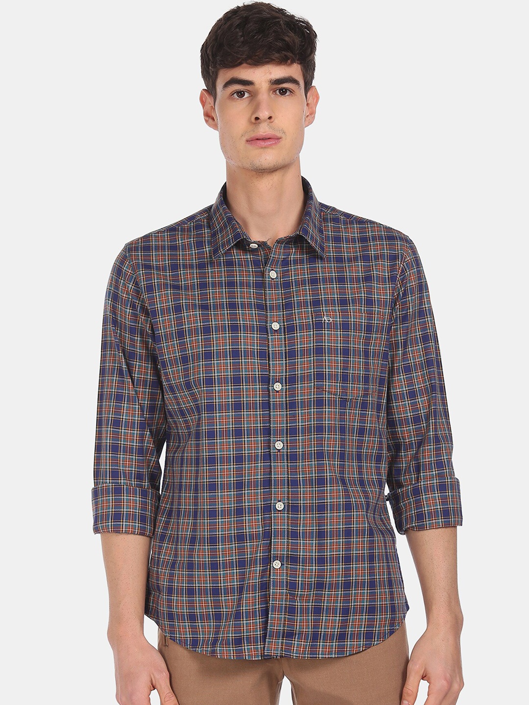 

AD By Arvind Pure Cotton Checked Casual Shirt, Blue