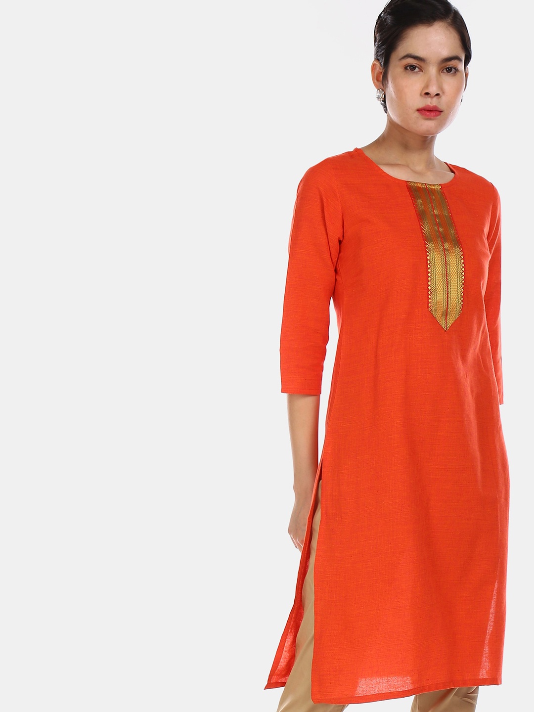 

Karigari Women Orange Yoke Design Kurta