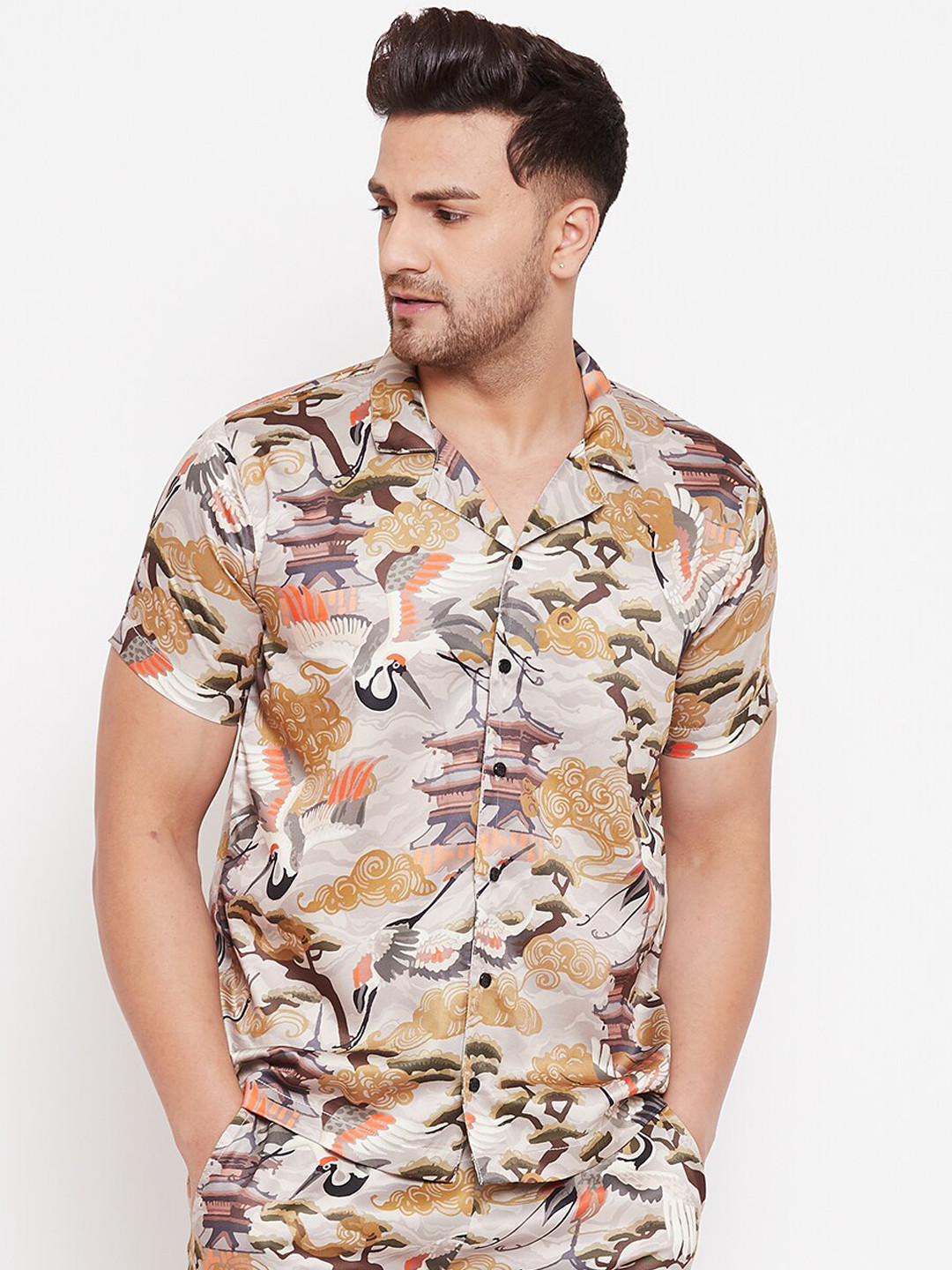 

FUGAZEE Men Beige & Mustard Yellow Slim Fit Printed Casual Shirt