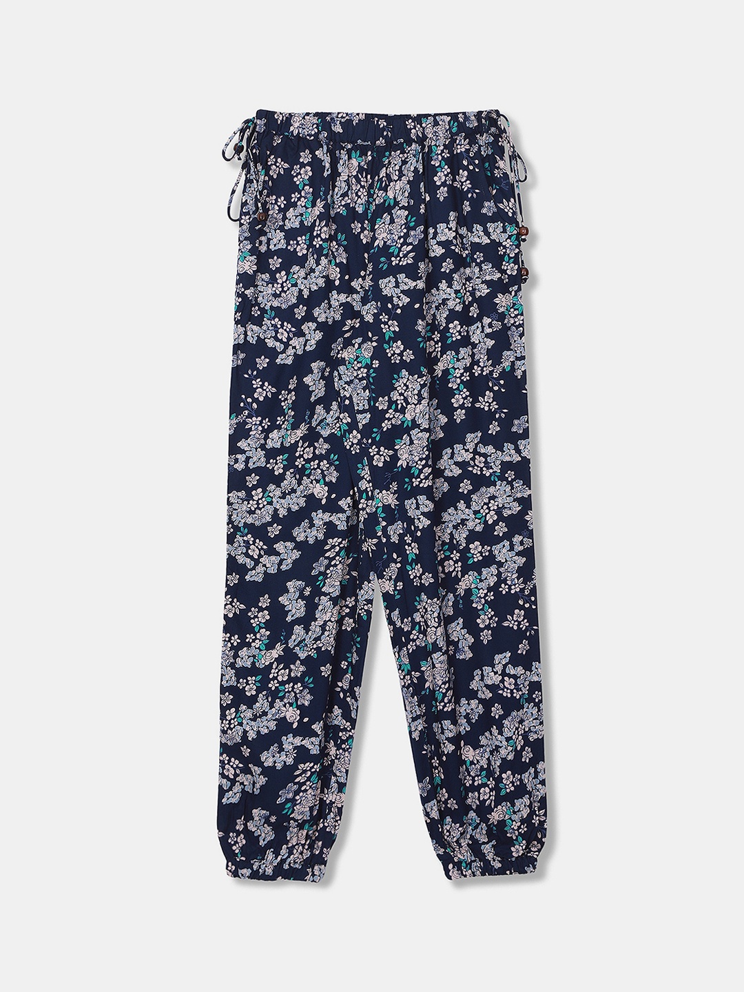 

Cherokee Girls Navy Blue & White Pure Cotton Regular Fit Printed Joggers