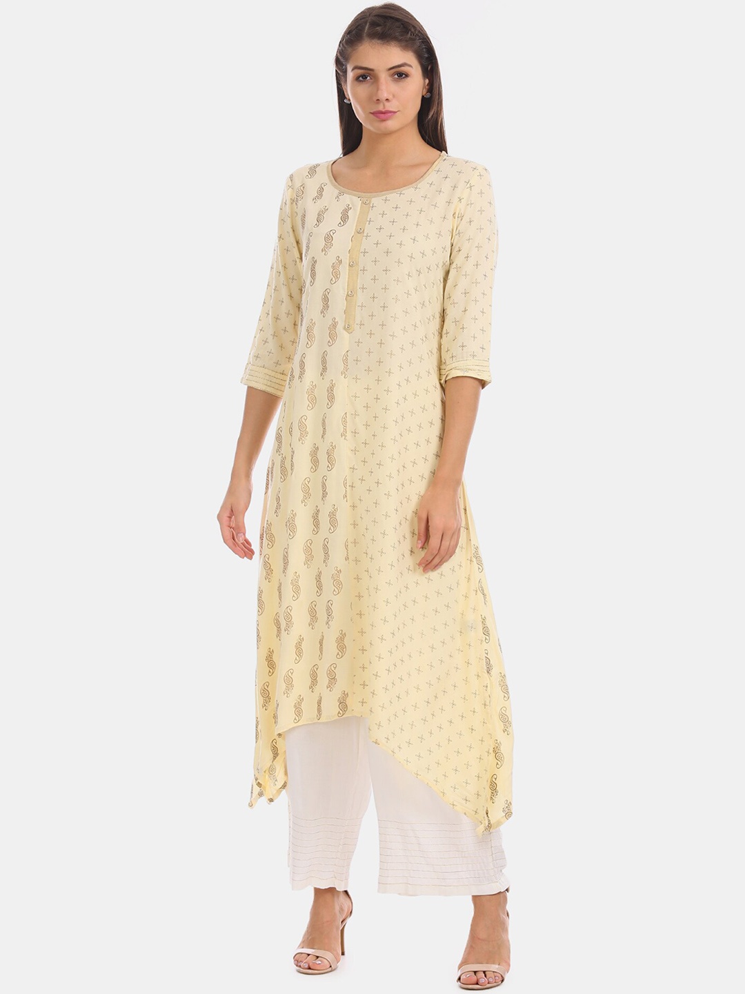 

Anahi Women Off White & Gold-Toned Ethnic Motifs Printed Kurta