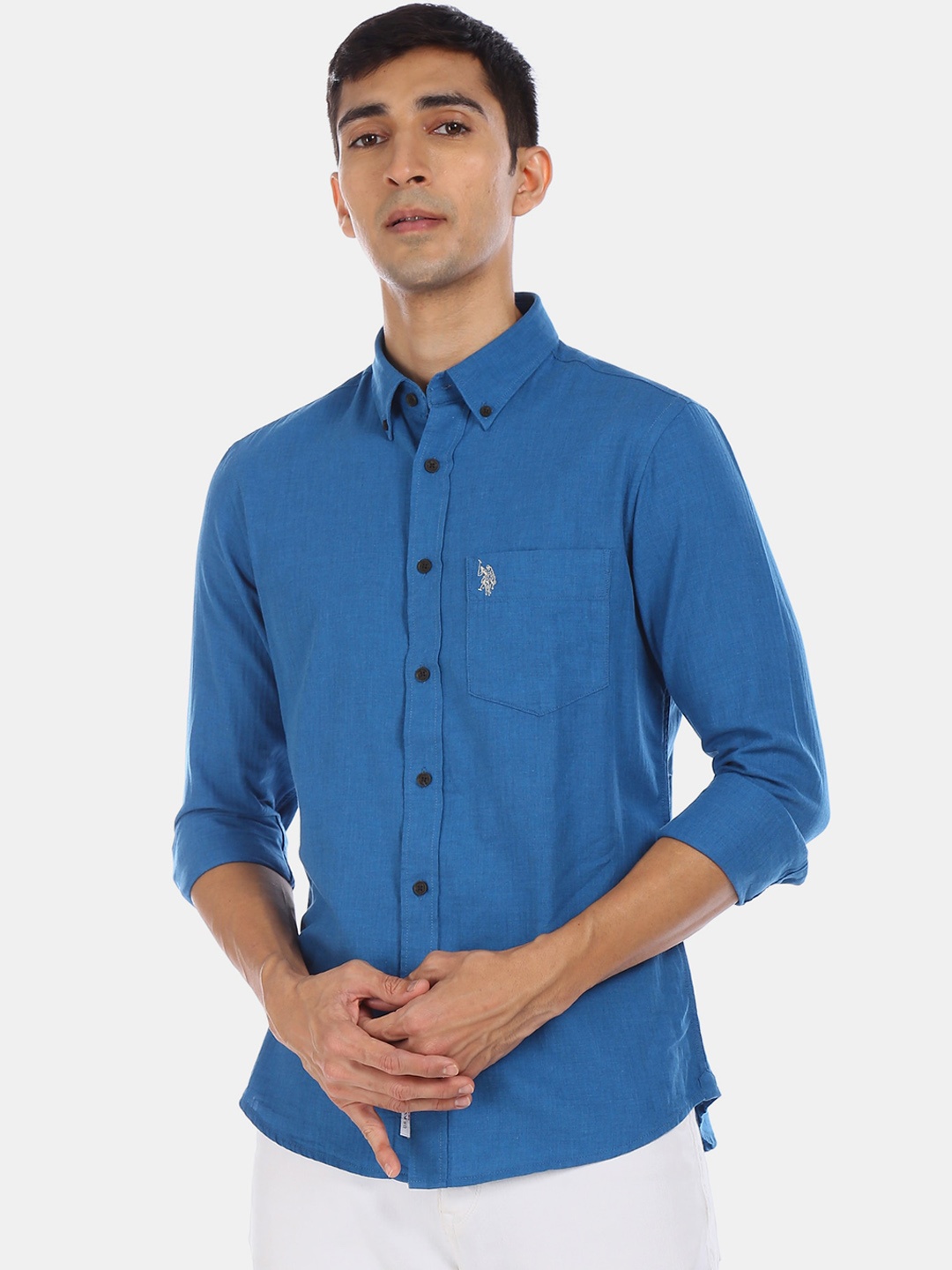 

U.S. Polo Assn. Men Blue Regular Fit Solid Casual Shirt