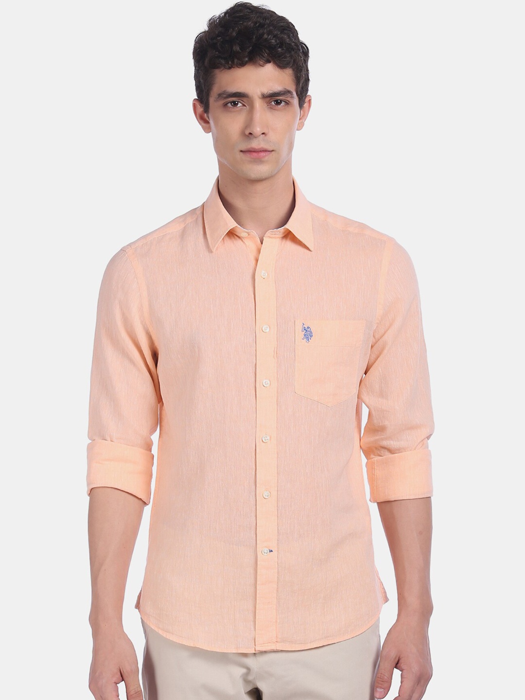 

U.S. Polo Assn. Men Peach-Coloured Regular Fit Solid Casual Shirt