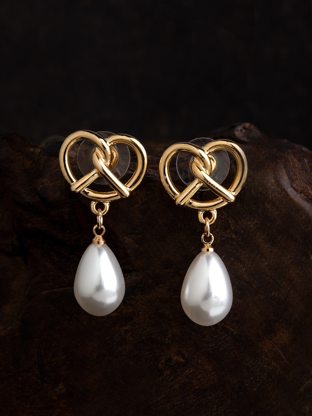 

E2O Gold-Plated & White Teardrop Shaped Drop Earrings