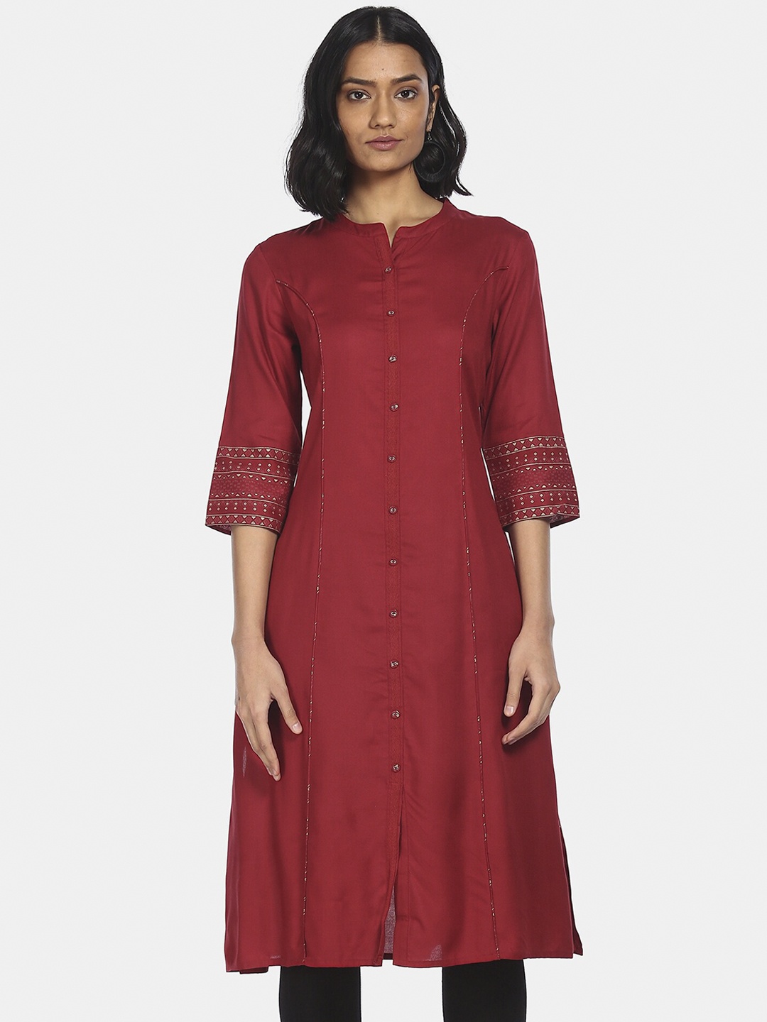 

Karigari Women Red Solid Woven Design Kurta