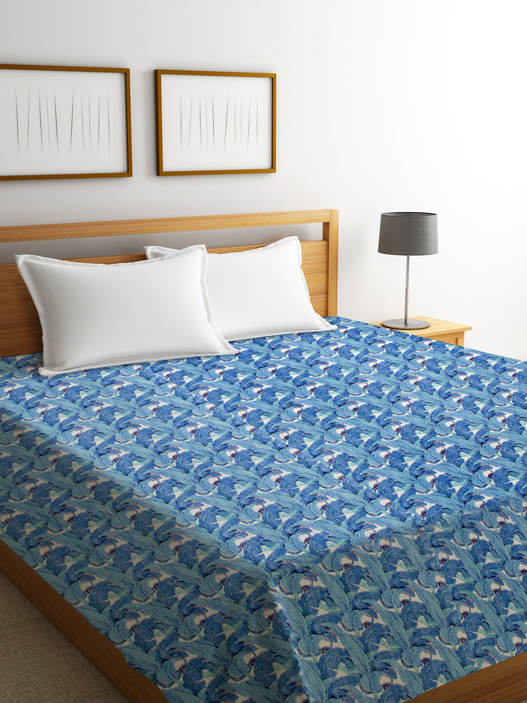 

Rajasthan Decor Blue & White Jaipuri Kantha Printed Cotton Double Bed Cover