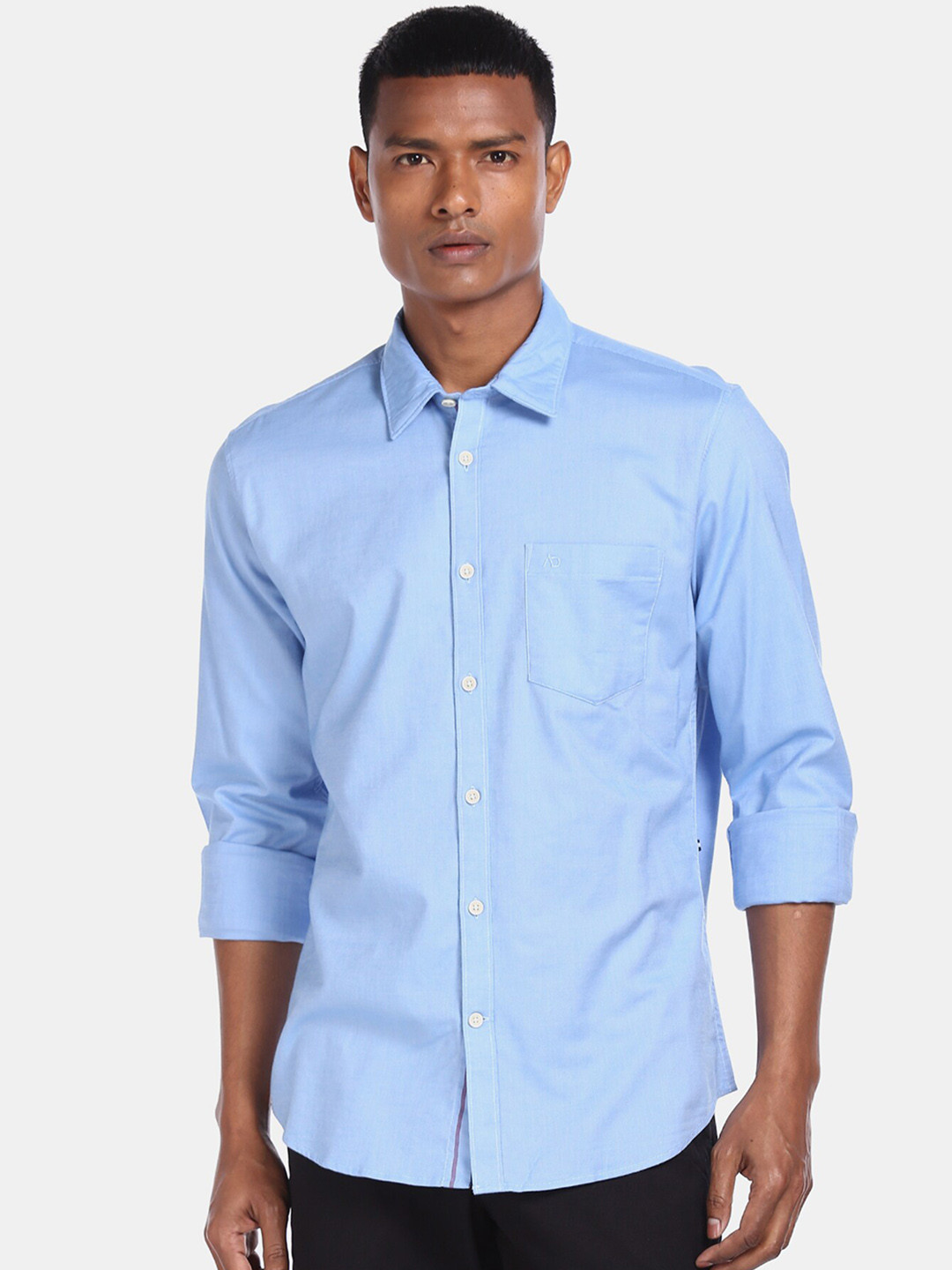 

AD By Arvind Men Blue Pure Cotton Solid Casual Shirt