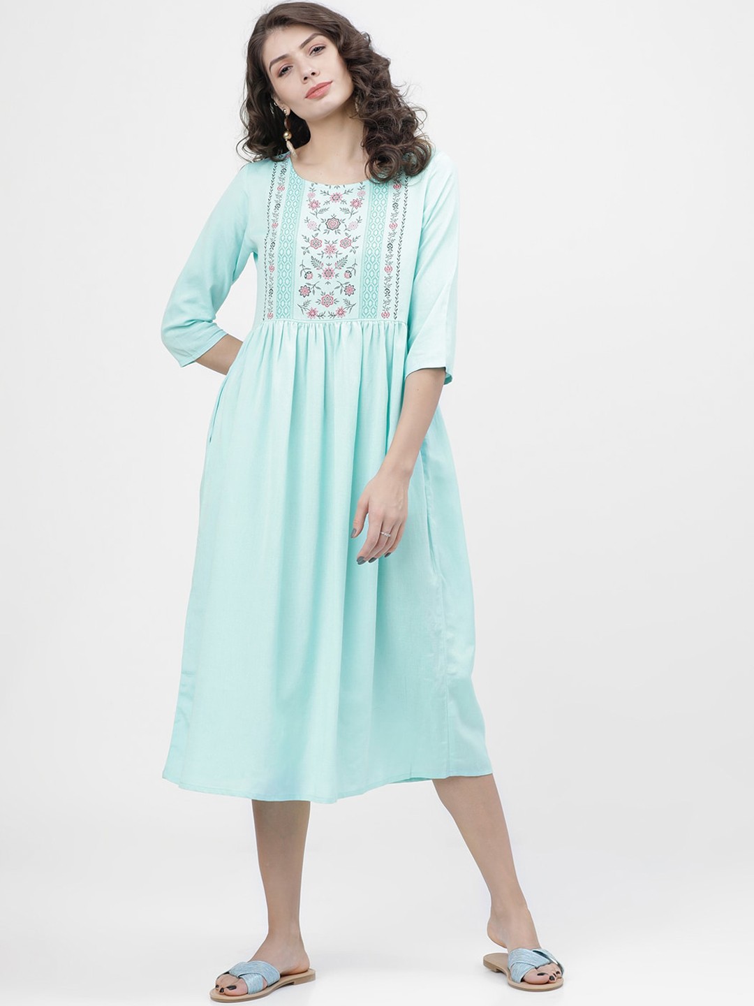 

Vishudh Women Blue & Red Pure Cotton Printed A-Line Dress