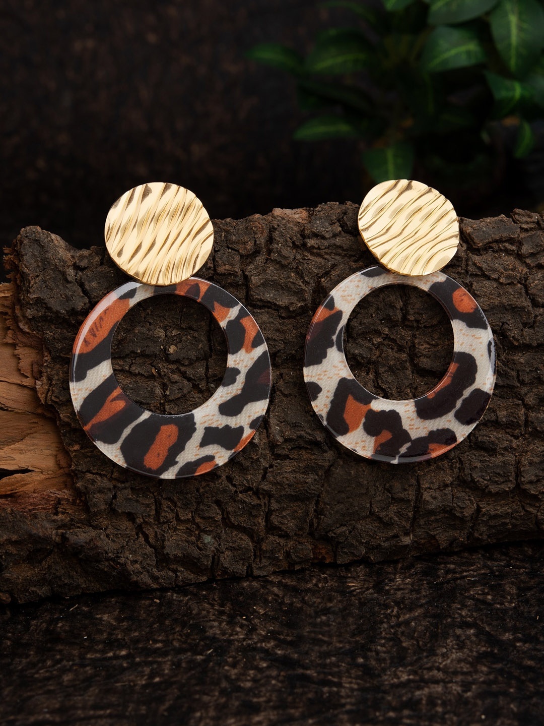 

E2O Multicoloured Leopard Print Circular Drop Earrings, Multi