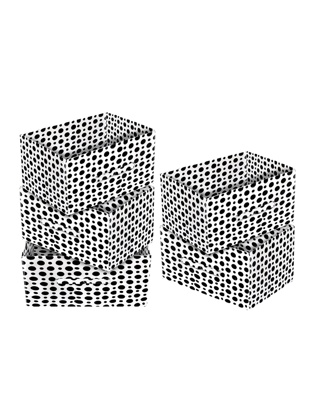 

Kuber Industries Set Of 5 White & Black Dot Printed Organizer Box with Handle