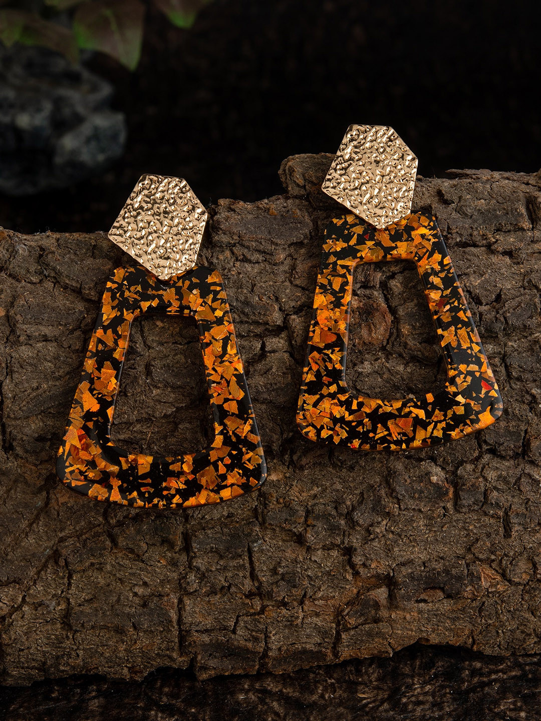 

E2O Orange & Black Gold-Plated Geometric Drop Earrings