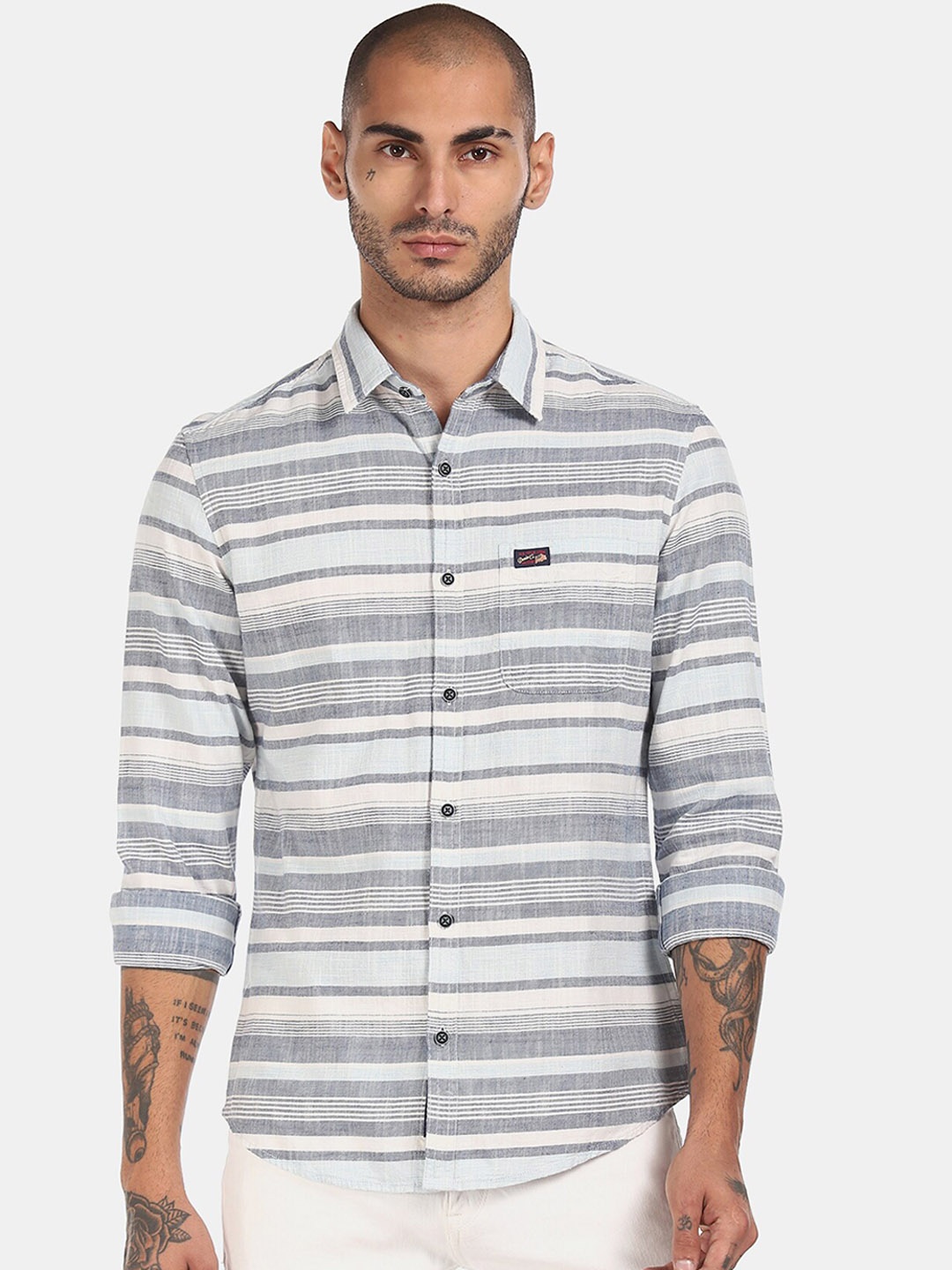 U.S. Polo Assn. Denim Co. Men Blue & White Striped Cotton Casual Shirt