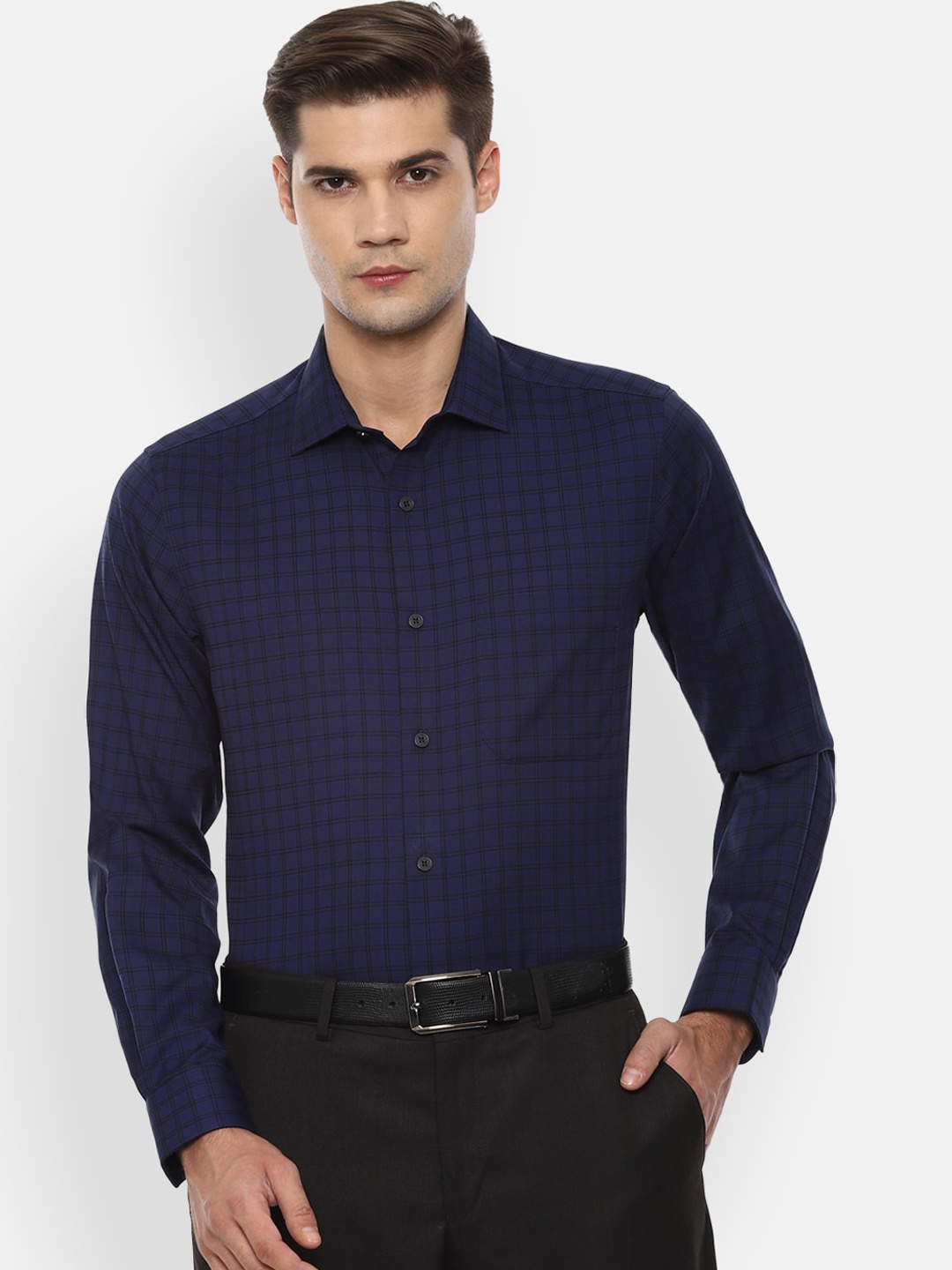 

Louis Philippe Men Navy Blue Slim Fit Checked Formal Shirt