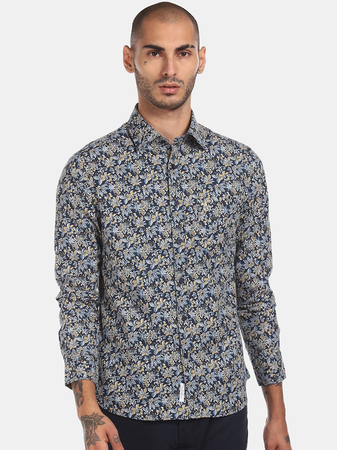 

U.S. Polo Assn. Men Navy Blue & White Regular Fit Printed Casual Shirt