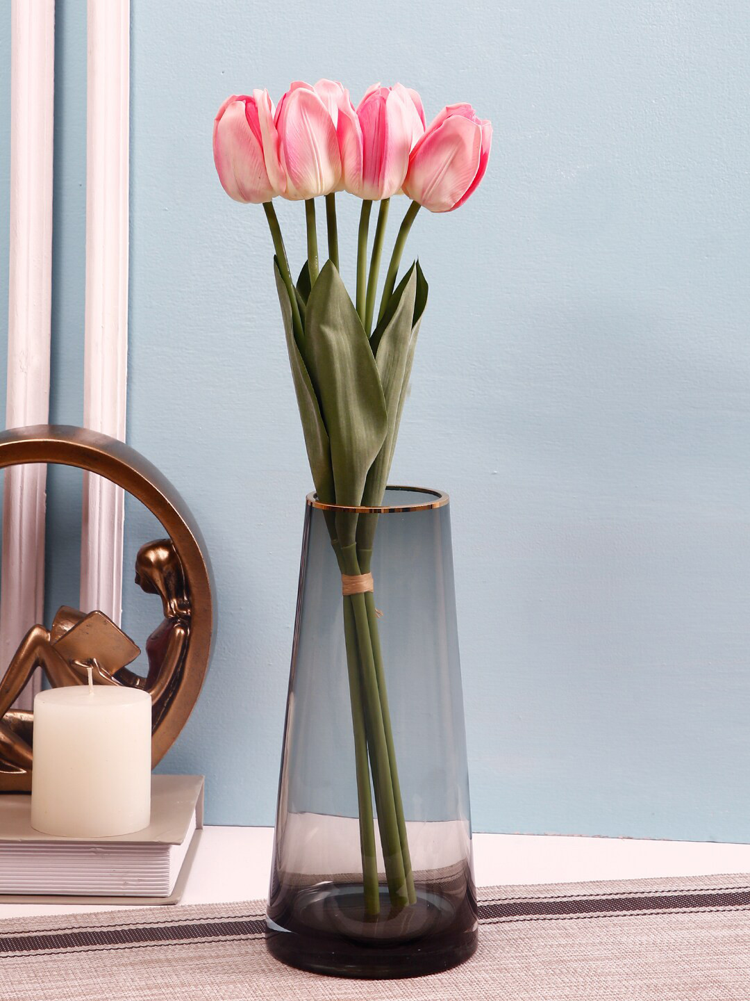 

TAYHAA Set Of 6 Pink & Green Artificial Tulip Flower Sticks