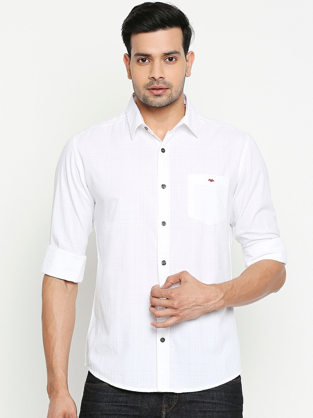 

Mufti Men White & Black Slim Fit Checked Casual Shirt