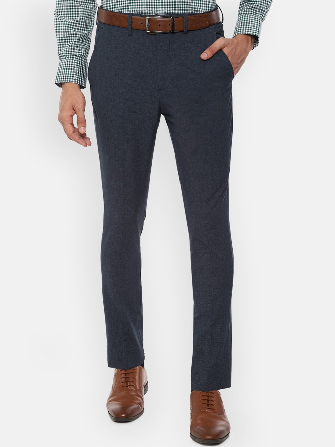 

Louis Philippe Men Navy Blue Slim Fit Solid Formal Trousers