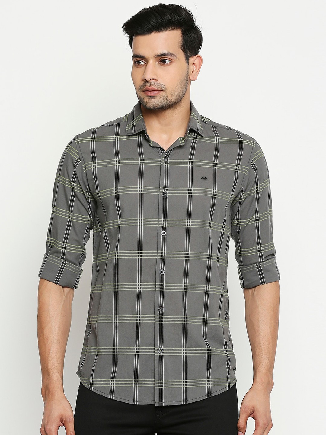 

Mufti Men Charcoal Grey Slim Fit Checked Casual Shirt