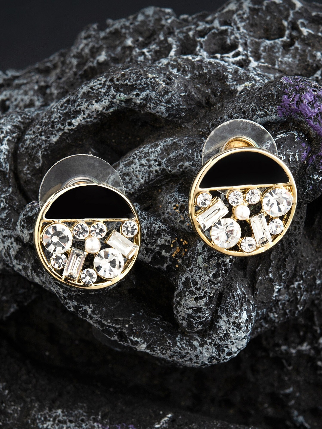 

E2O Gold-Plated & Black Circular Stud Earrings