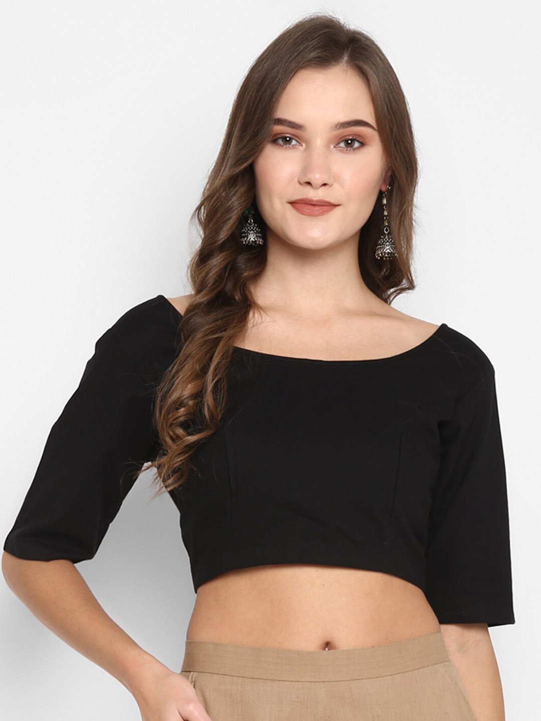 

Janasya Women Black Solid Saree Blouse