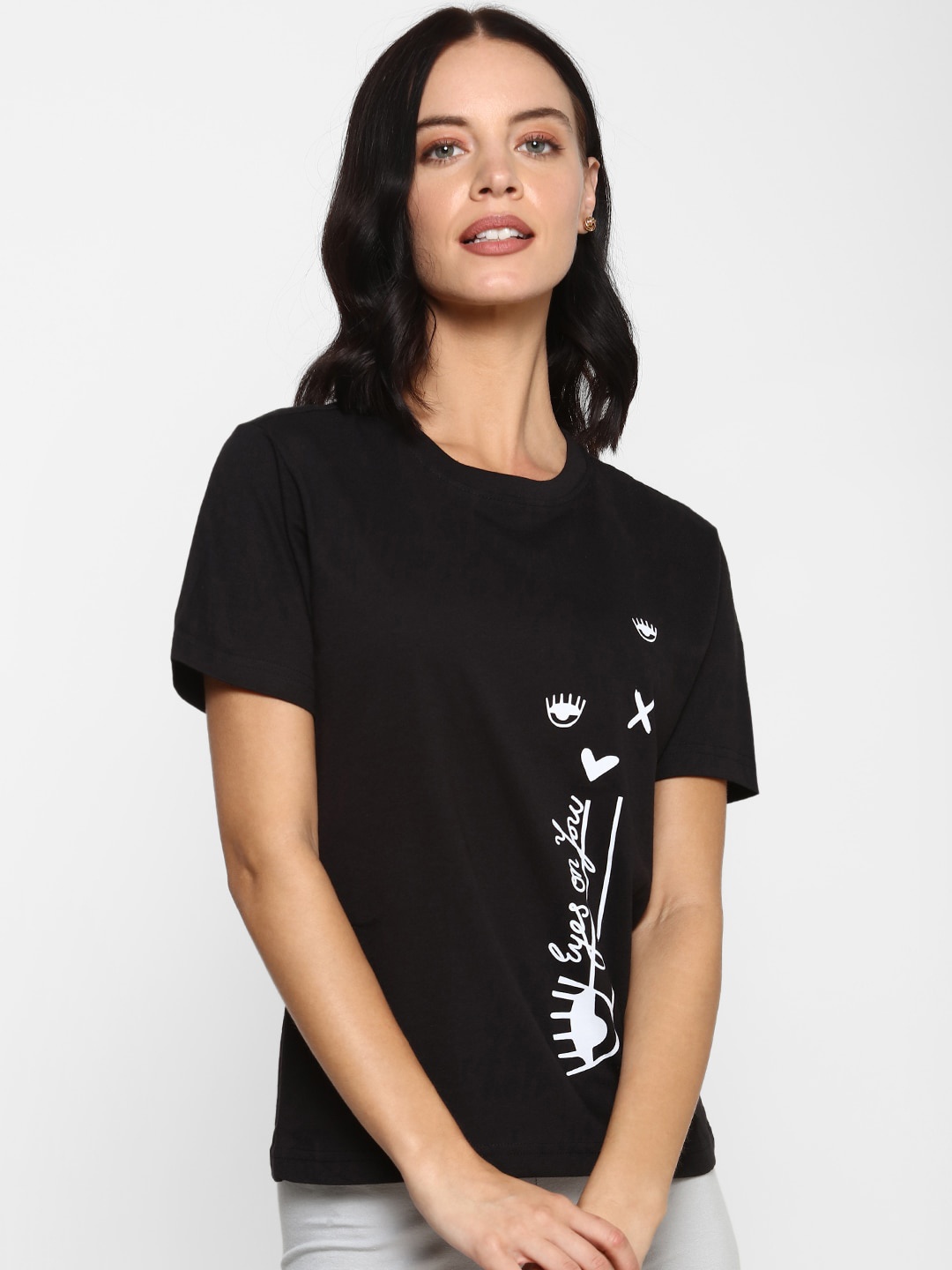FOREVER 21 Black Printed Regular Top