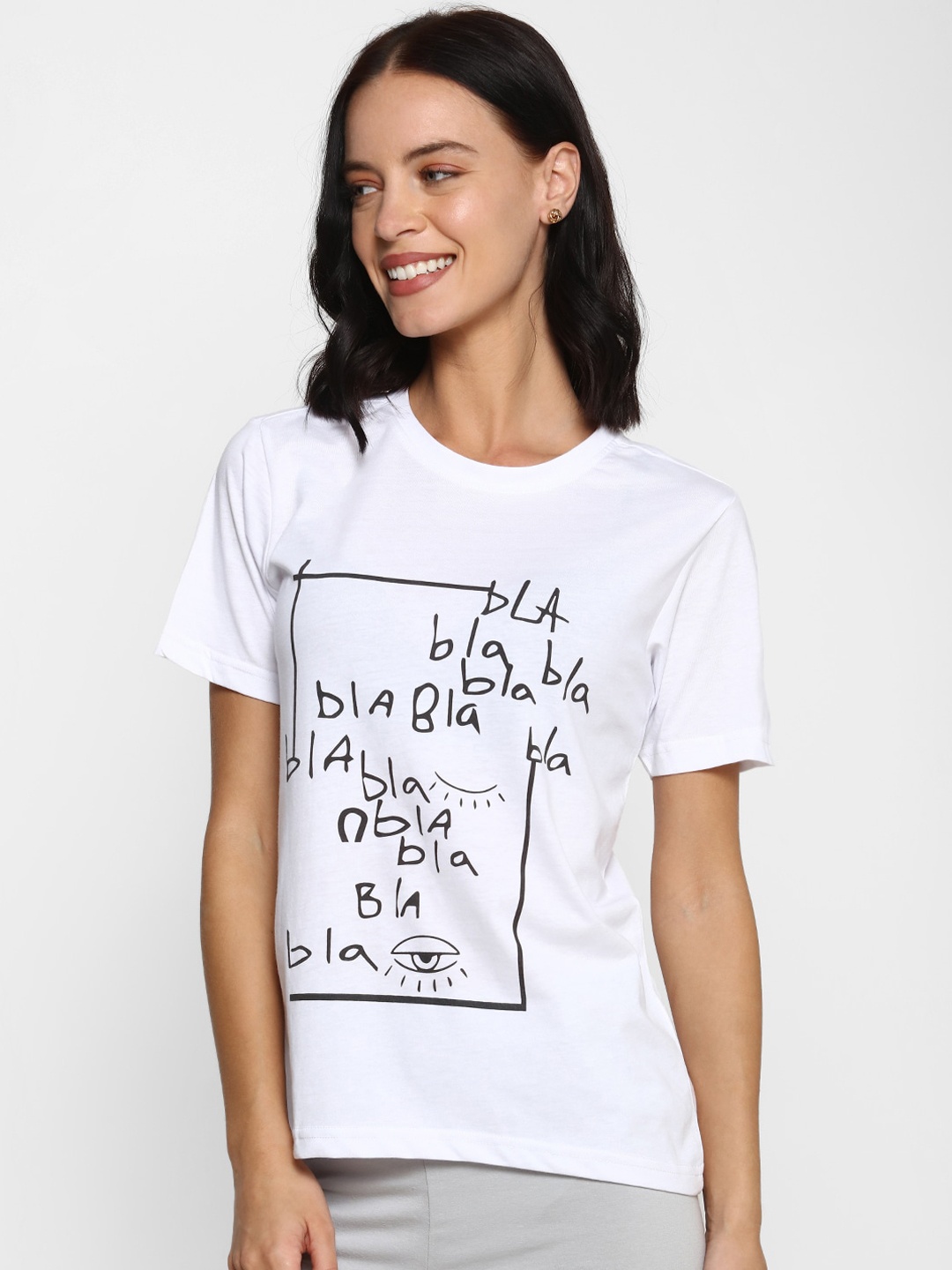 

FOREVER 21 White & Black Printed Regular Top