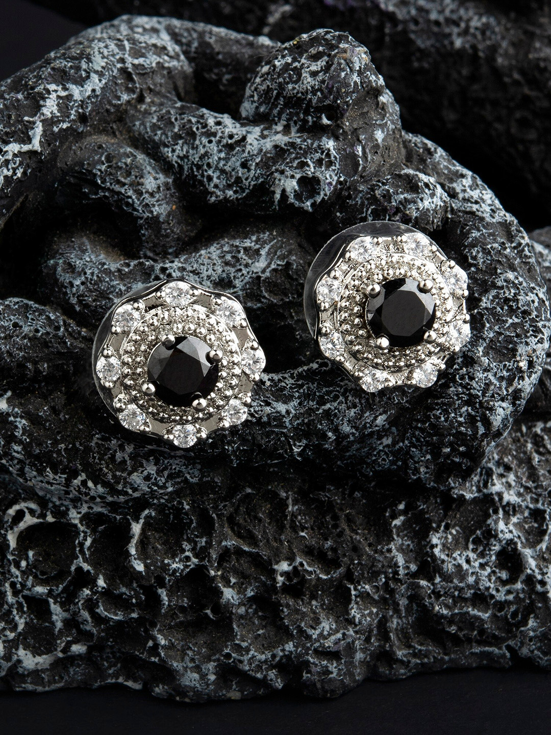 

E2O Silver-Plated & Black Floral Studs