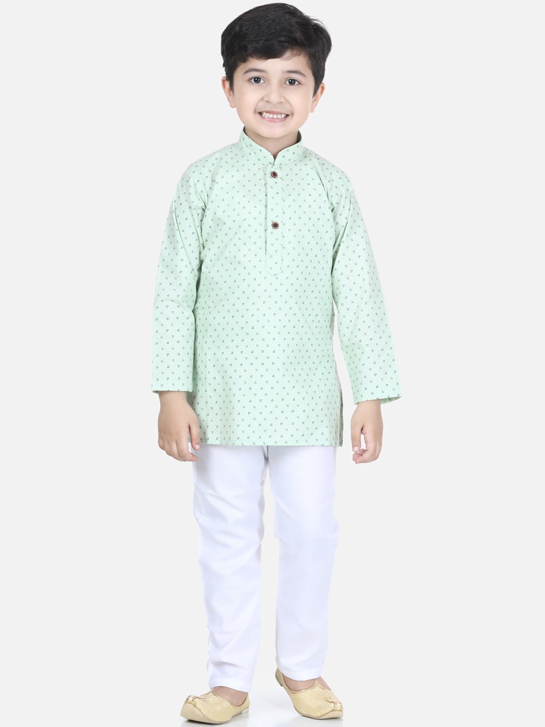 

Kidling Boys Sea Green & White Printed Kurta with Pyjamas