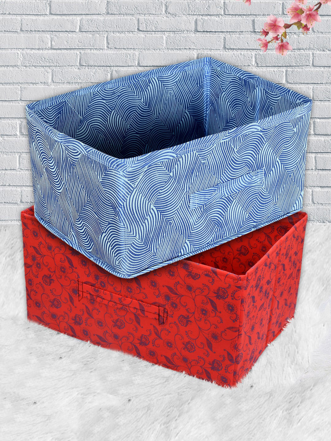 

Kuber Industries Set Of 2 Red & Blue Printed Organizer Box with Handle