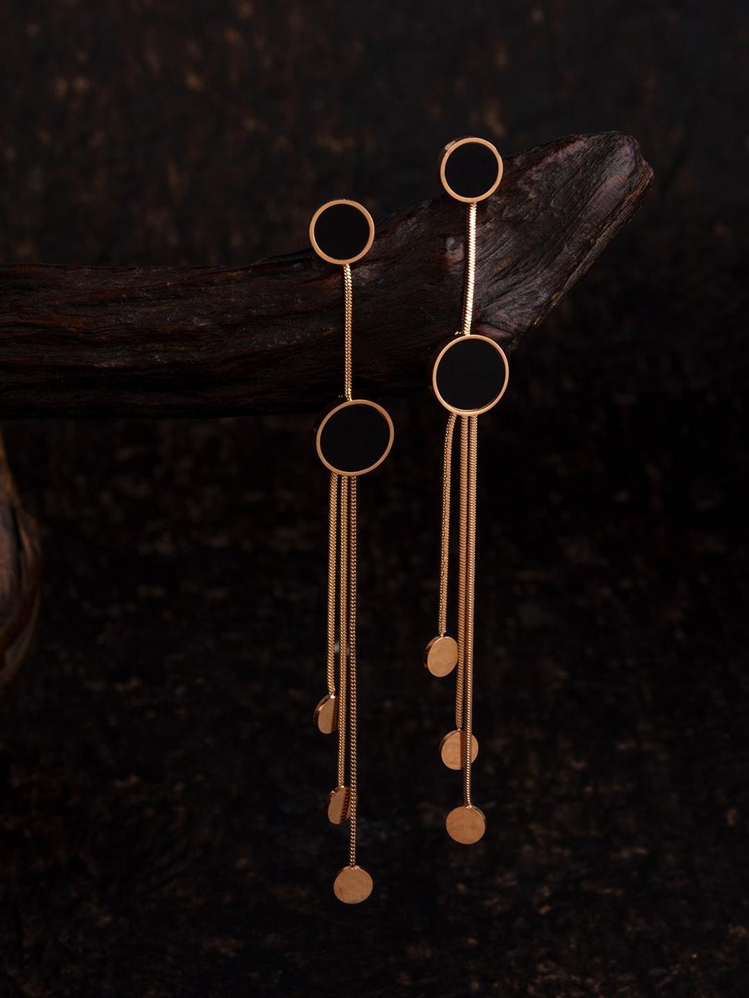 

E2O Gold-Plated & Black Circular Drop Earrings