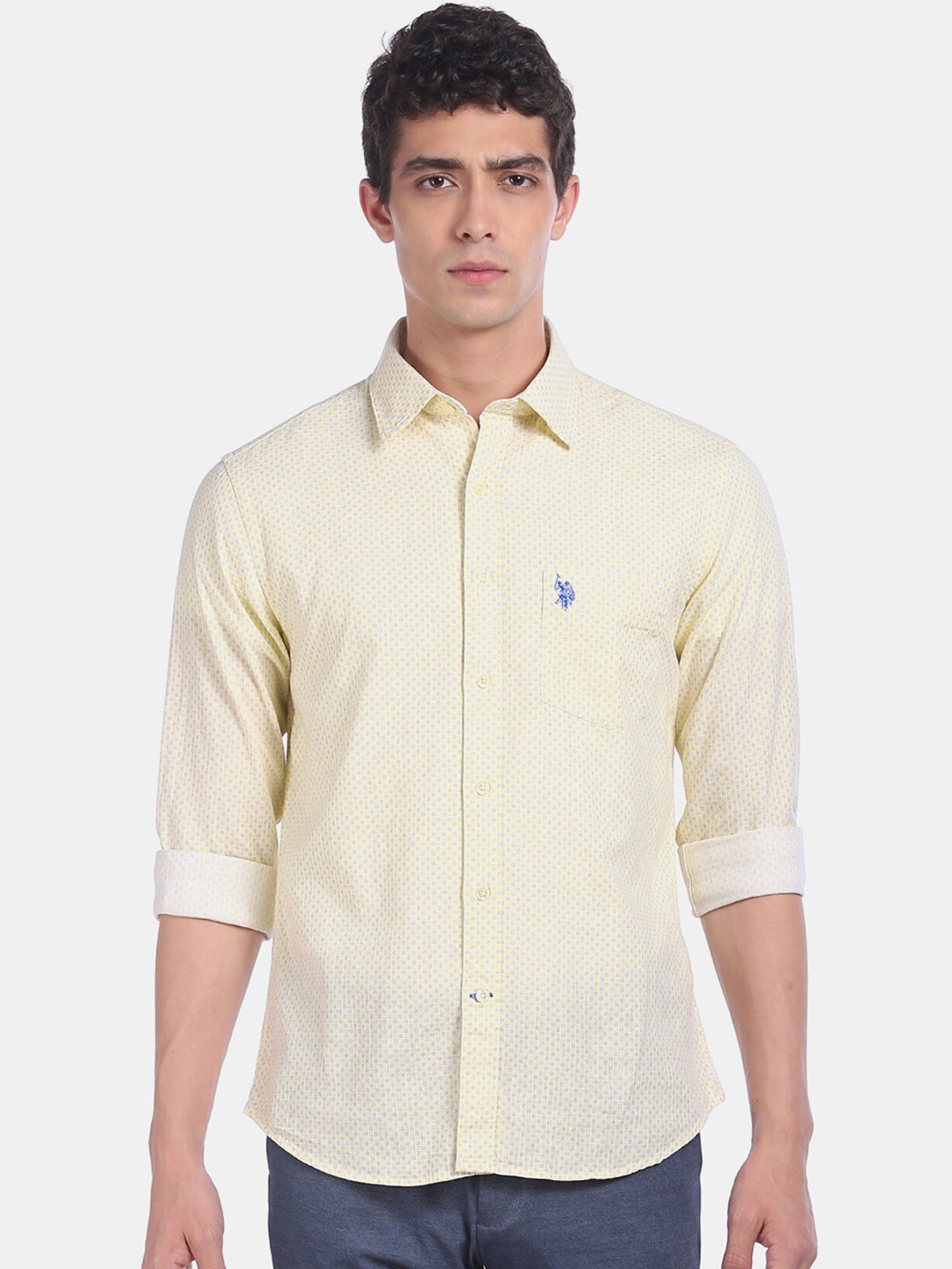 

U.S. Polo Assn. Men Yellow & White Regular Fit Printed Casual Shirt