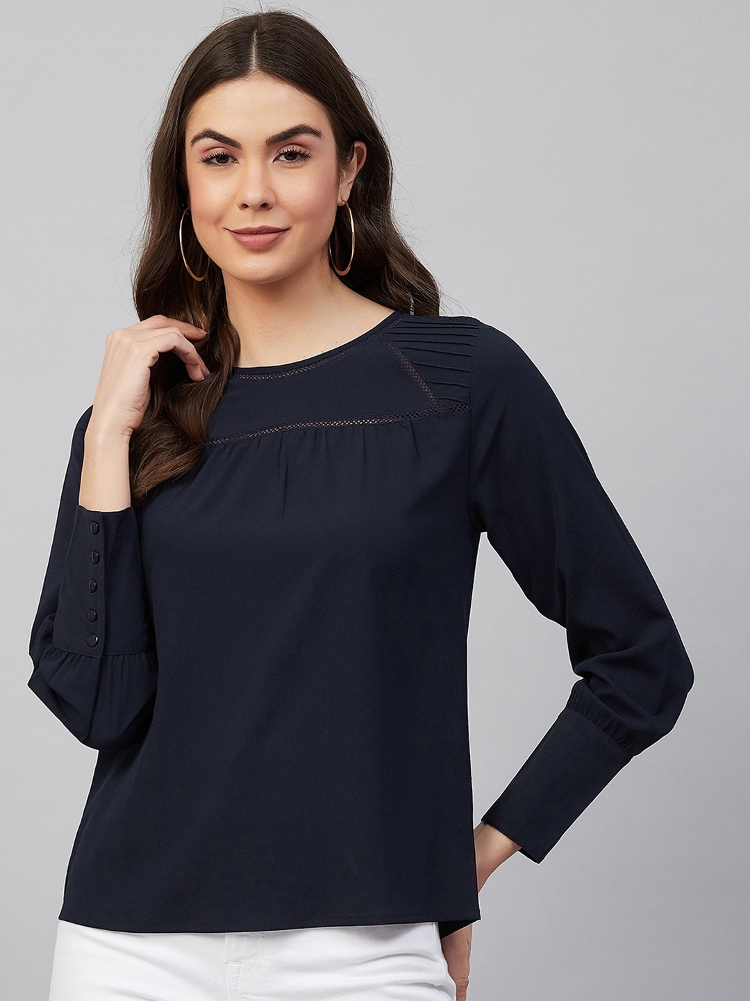 

Carlton London Navy Blue Georgette Regular Top