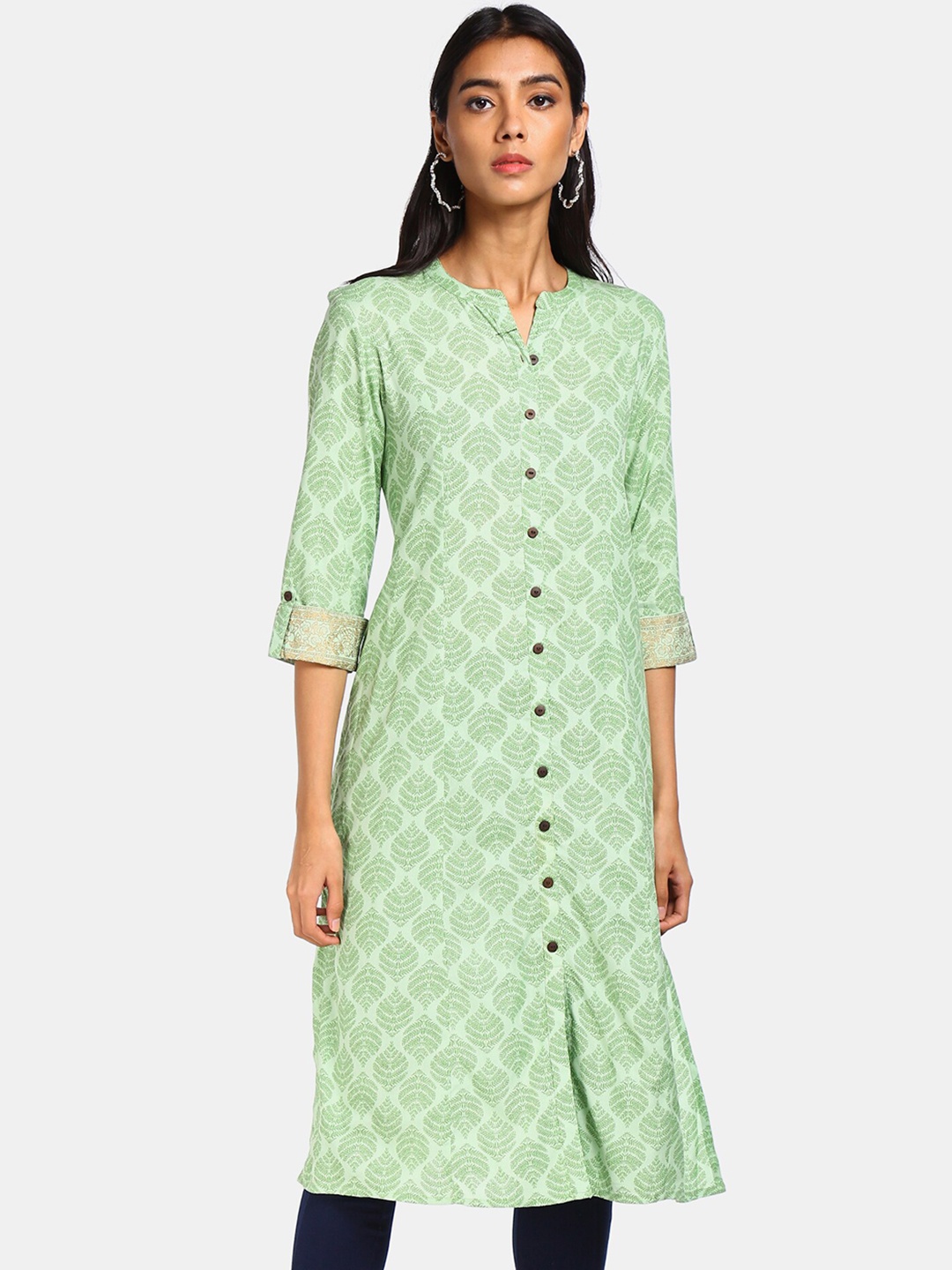 

Karigari Women Green Floral Printed Kurta