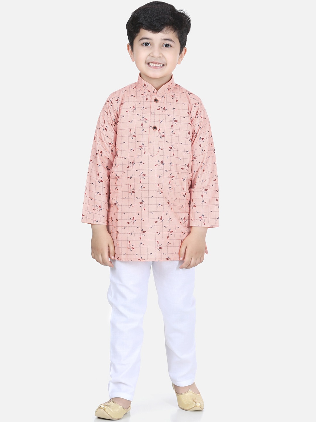 

Kidling Boys Peach-Coloured Printed Kurta with Pyjamas