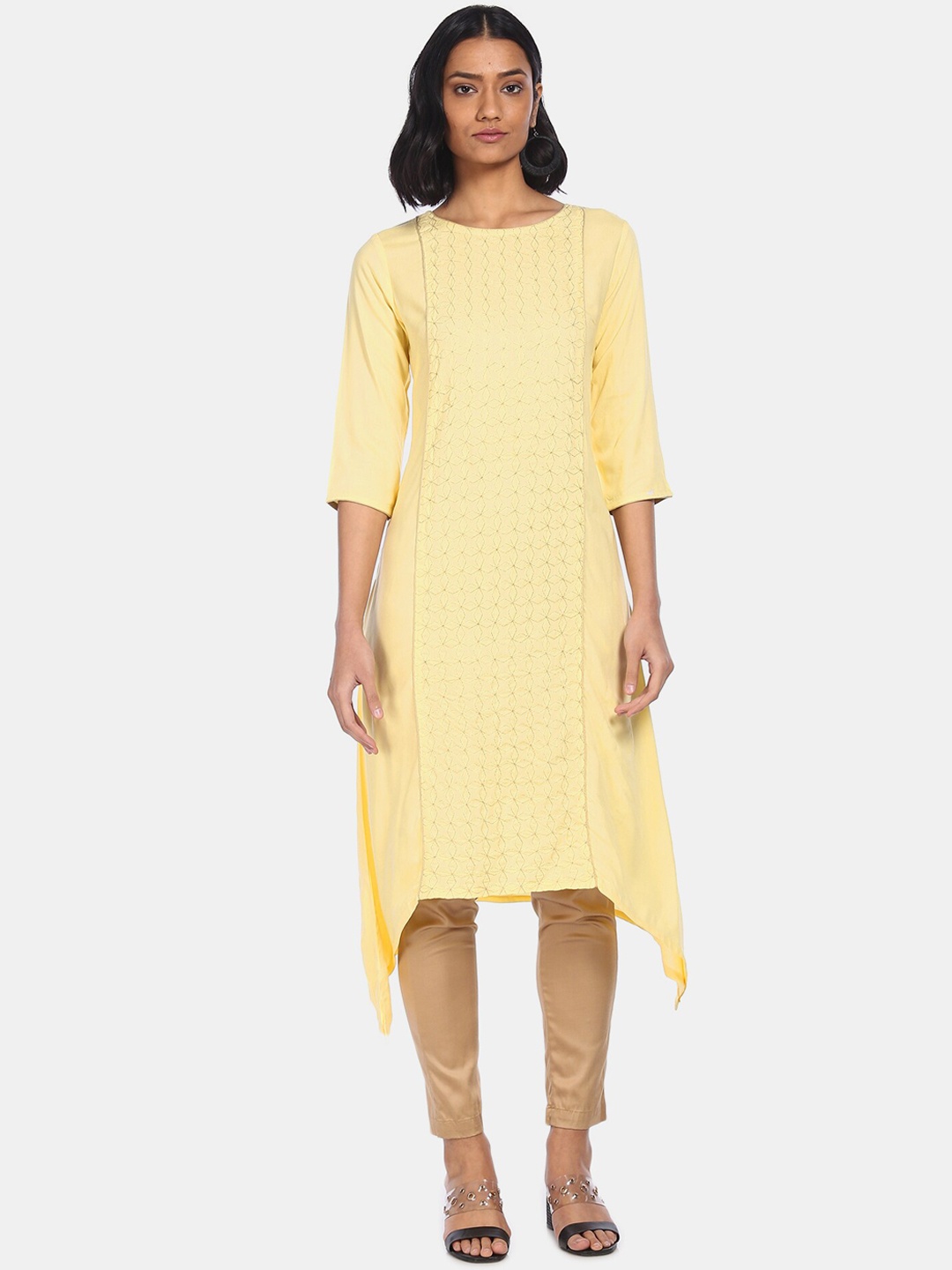 

Karigari Women Yellow Geometric Printed Kurta