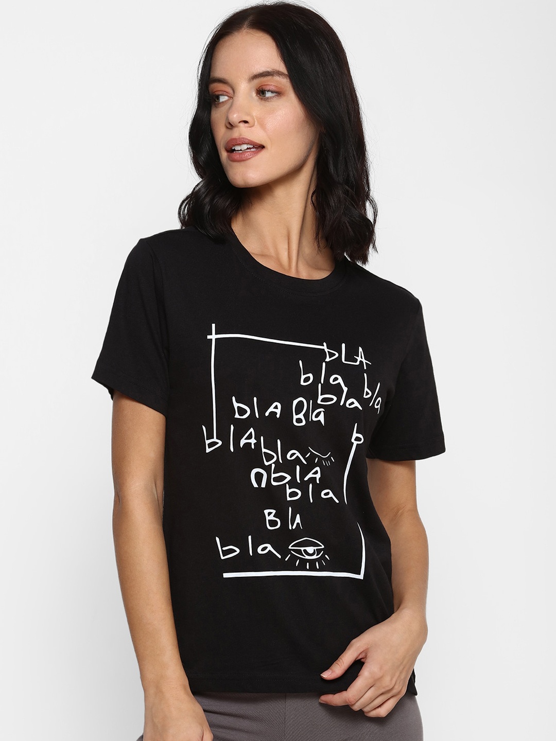 

FOREVER 21 Black Printed Regular Top