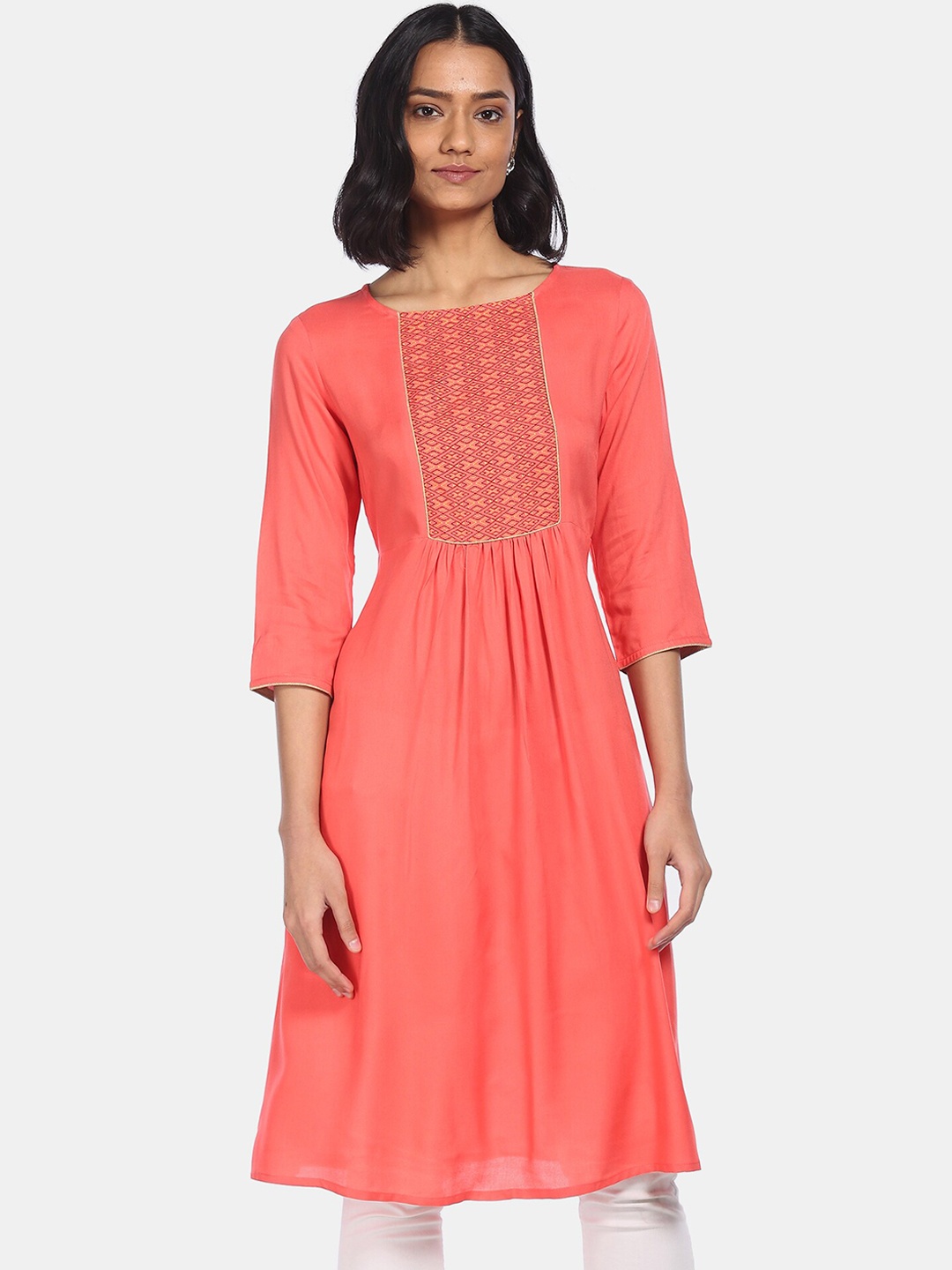 

Karigari Women Coral Yoke Design Thread Work Anarkali Kurta