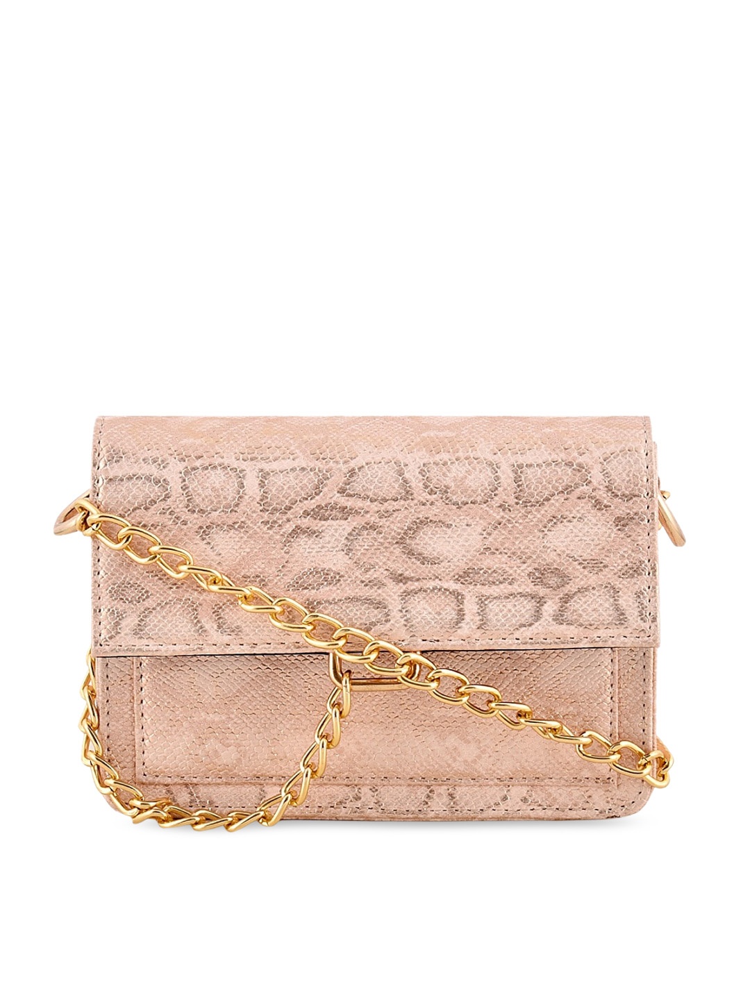 Lychee bags Peach-Coloured & Grey Printed Sling Bag