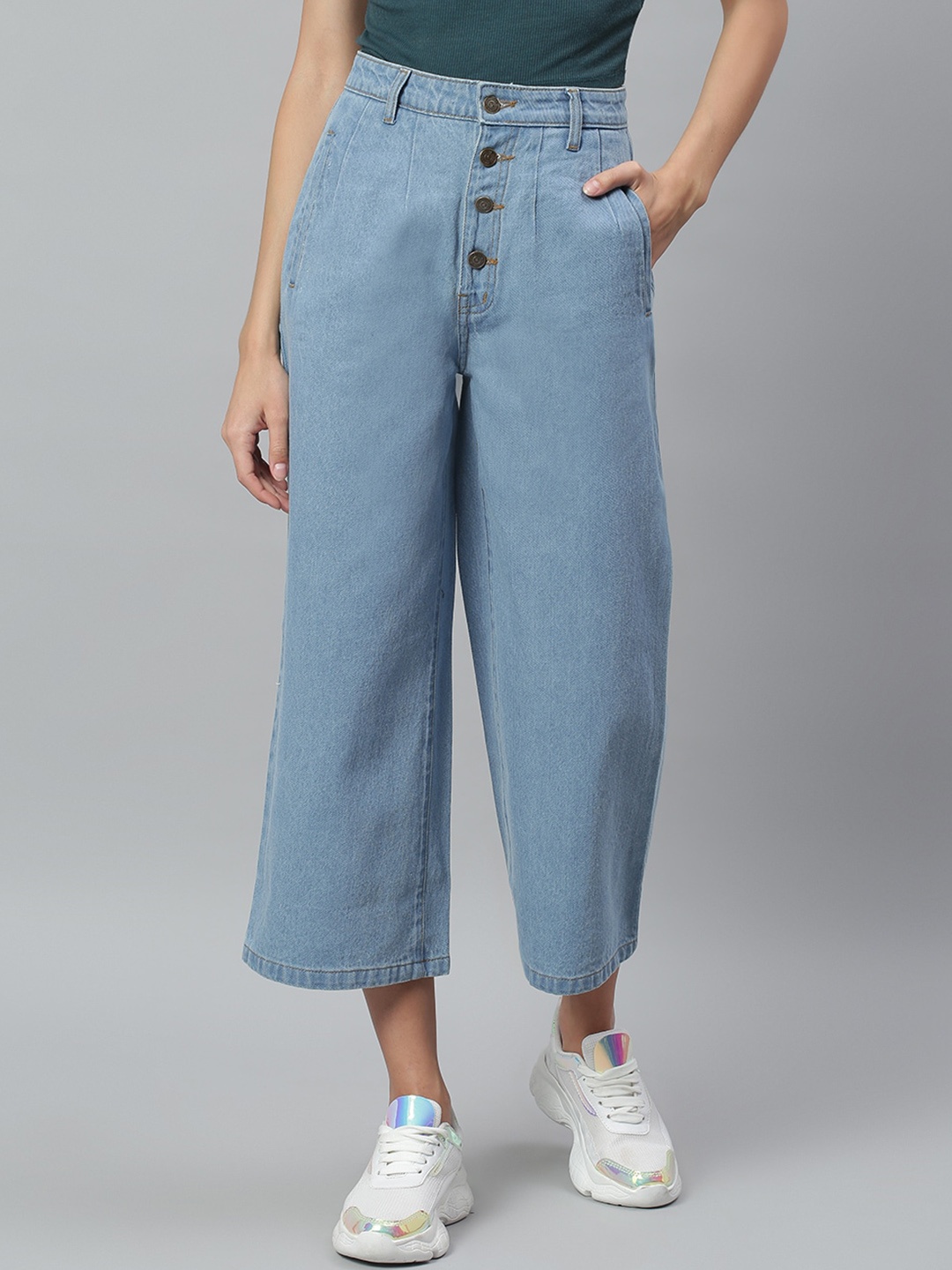 

Kotty Women Blue Flared High-Rise Cotton Clean Look Jeans
