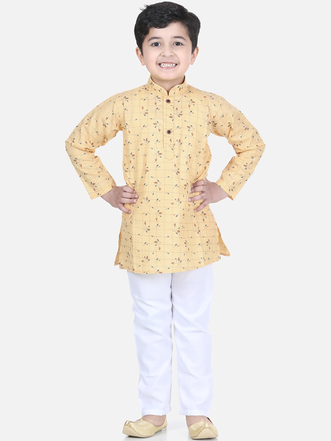 

Kidling Boys Yellow & White Printed Kurta with Pyjamas