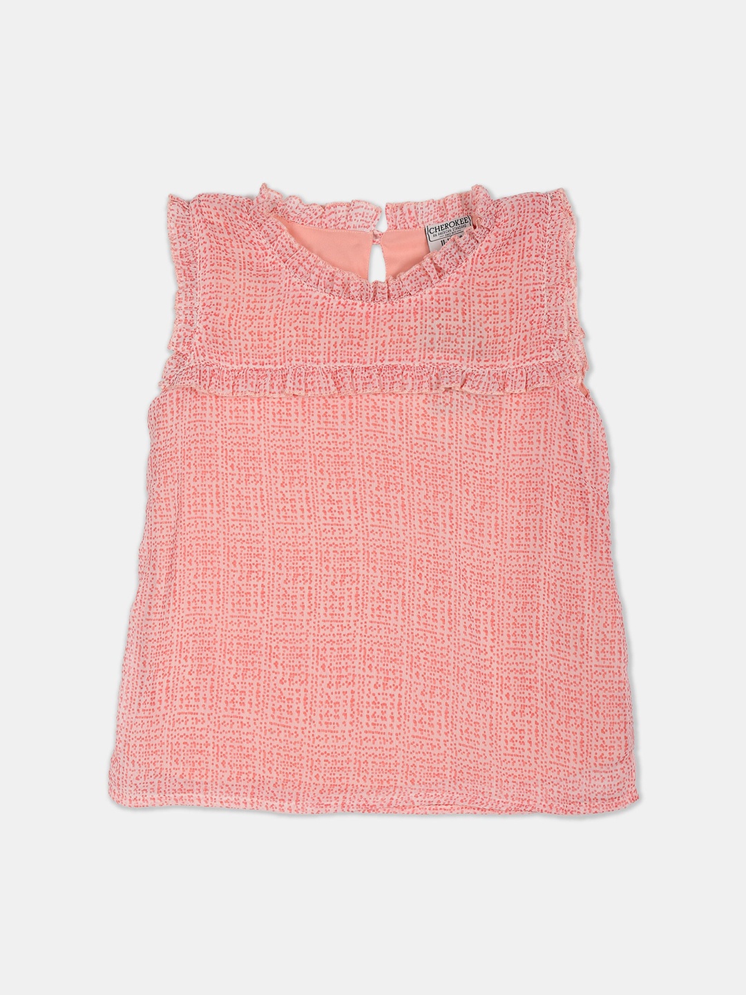 

Cherokee Girls Peach-Coloured & Off White Printed Regular Top
