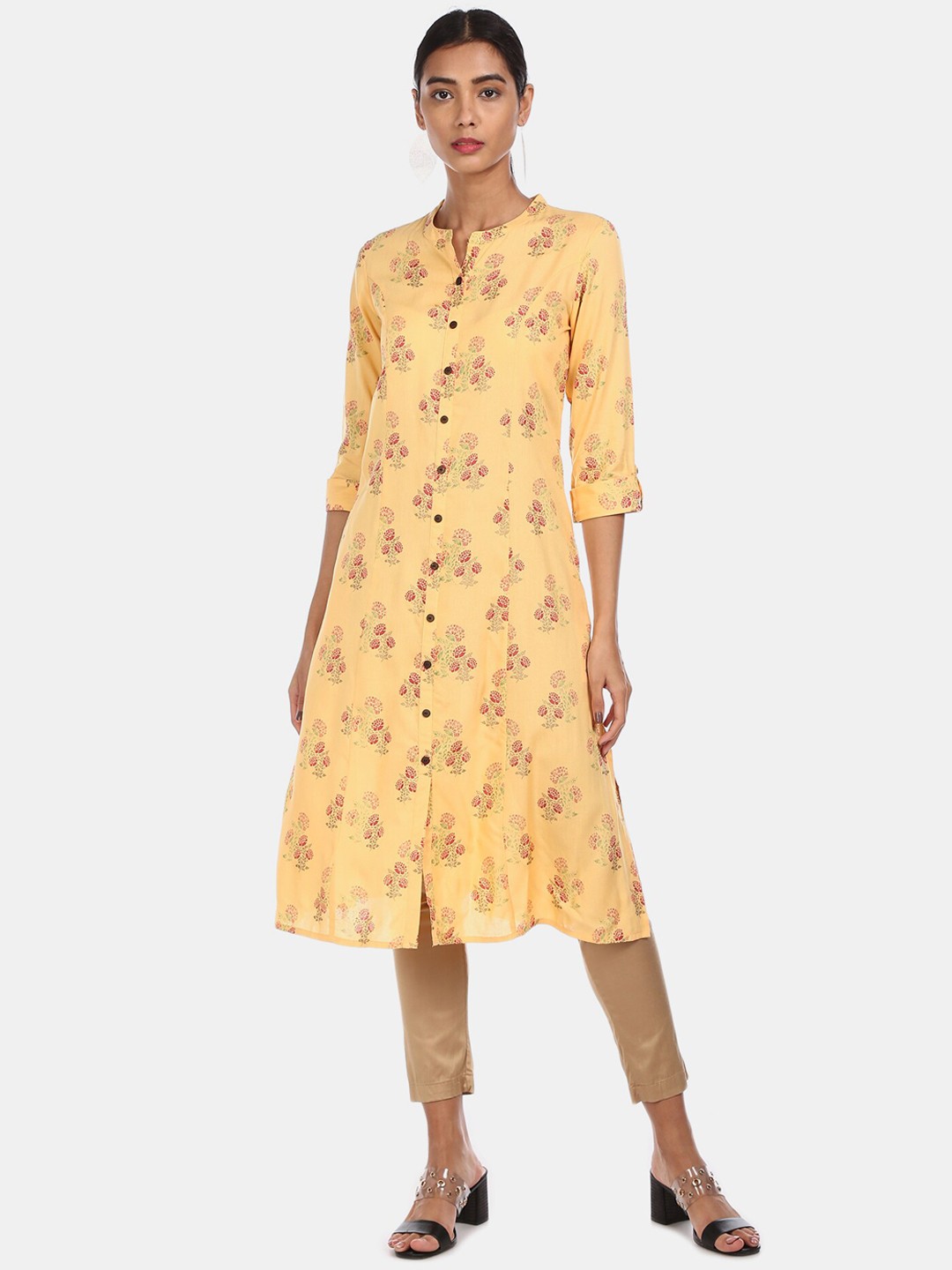 

Karigari Women Mustard Quirky Checked Sequins Kurta