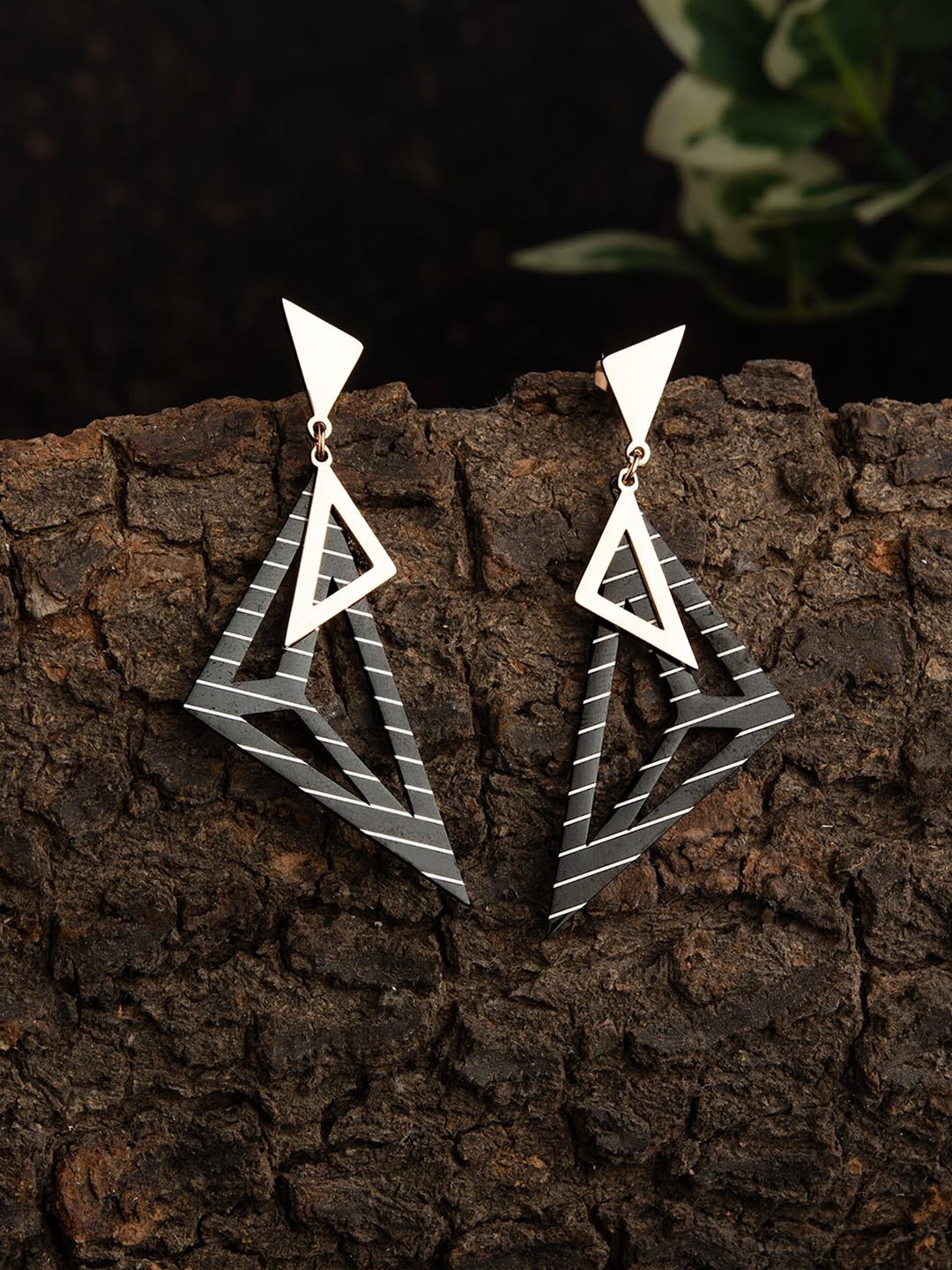 

E2O Black & Gold-Plated Geometric Drop Earrings