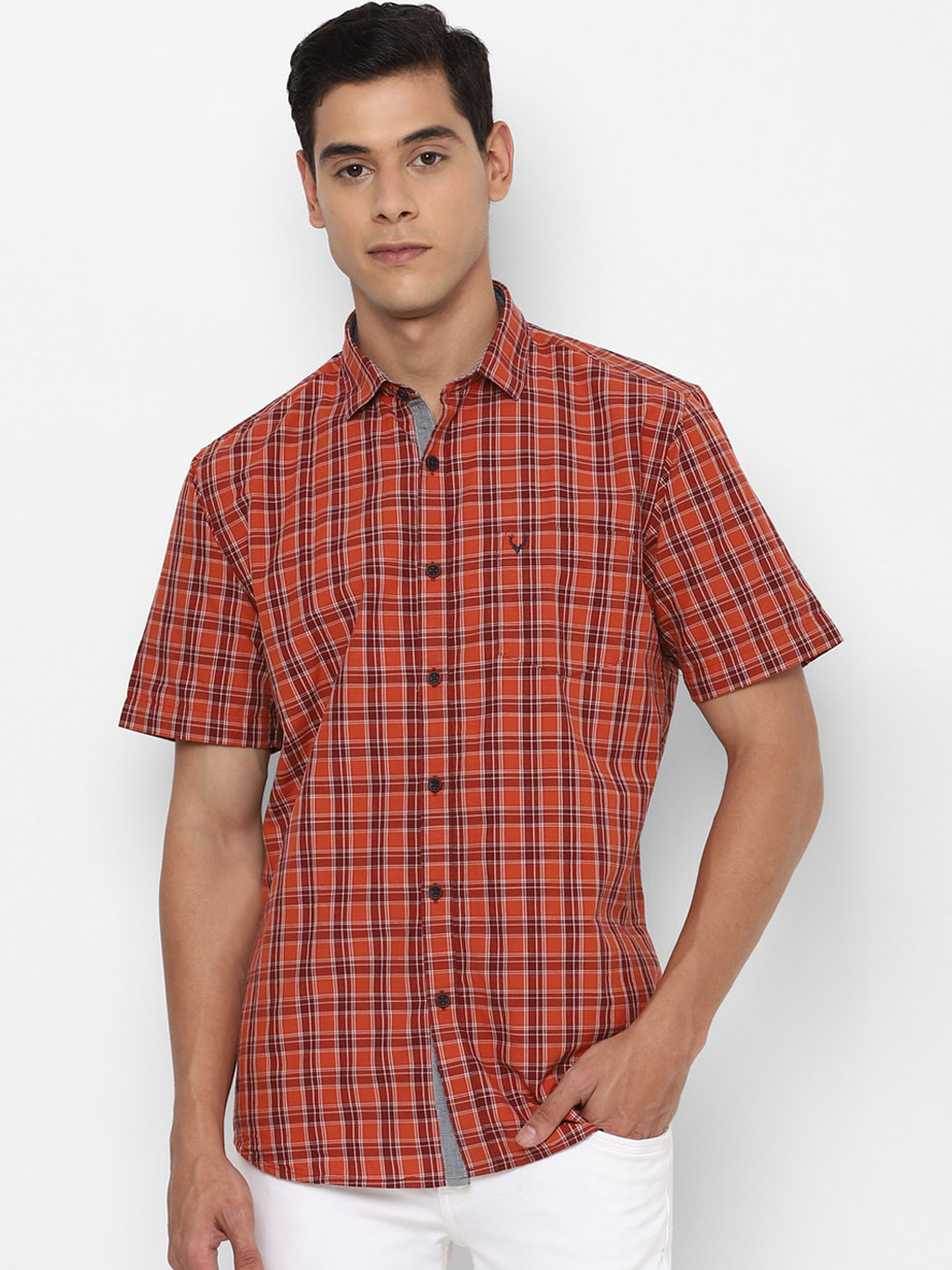 

Allen Solly Men Orange & Maroon Slim Fit Checked Casual Shirt