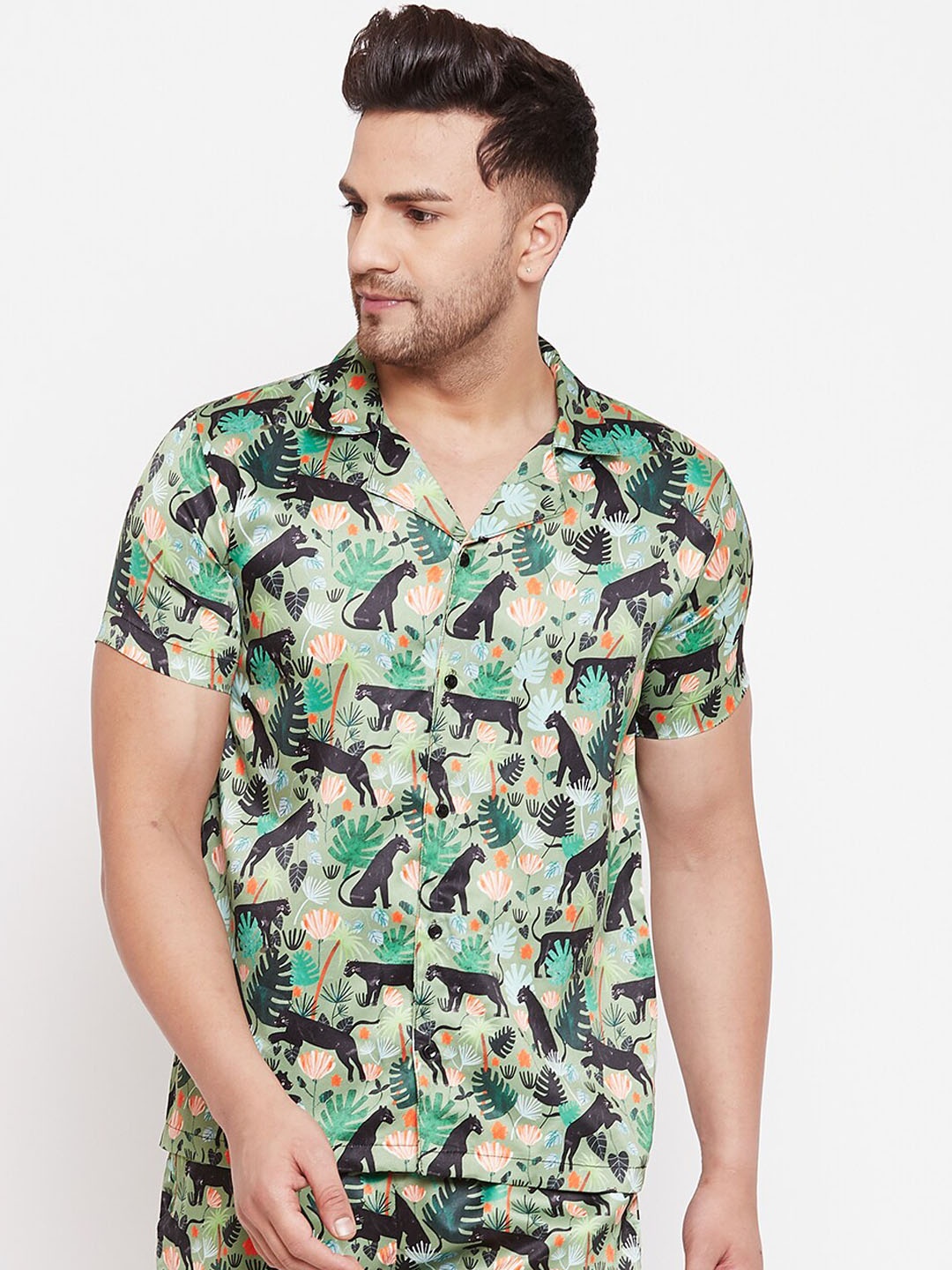 

FUGAZEE Men Green & Black Slim Fit Printed Casual Shirt