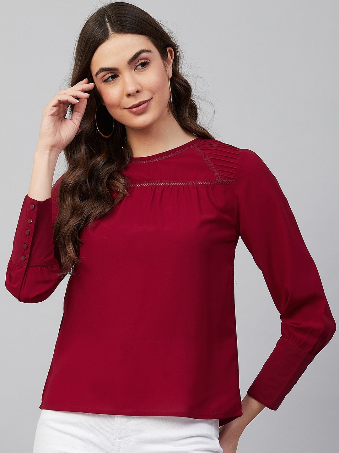

Carlton London Womens Maroon Georgette Regular Top