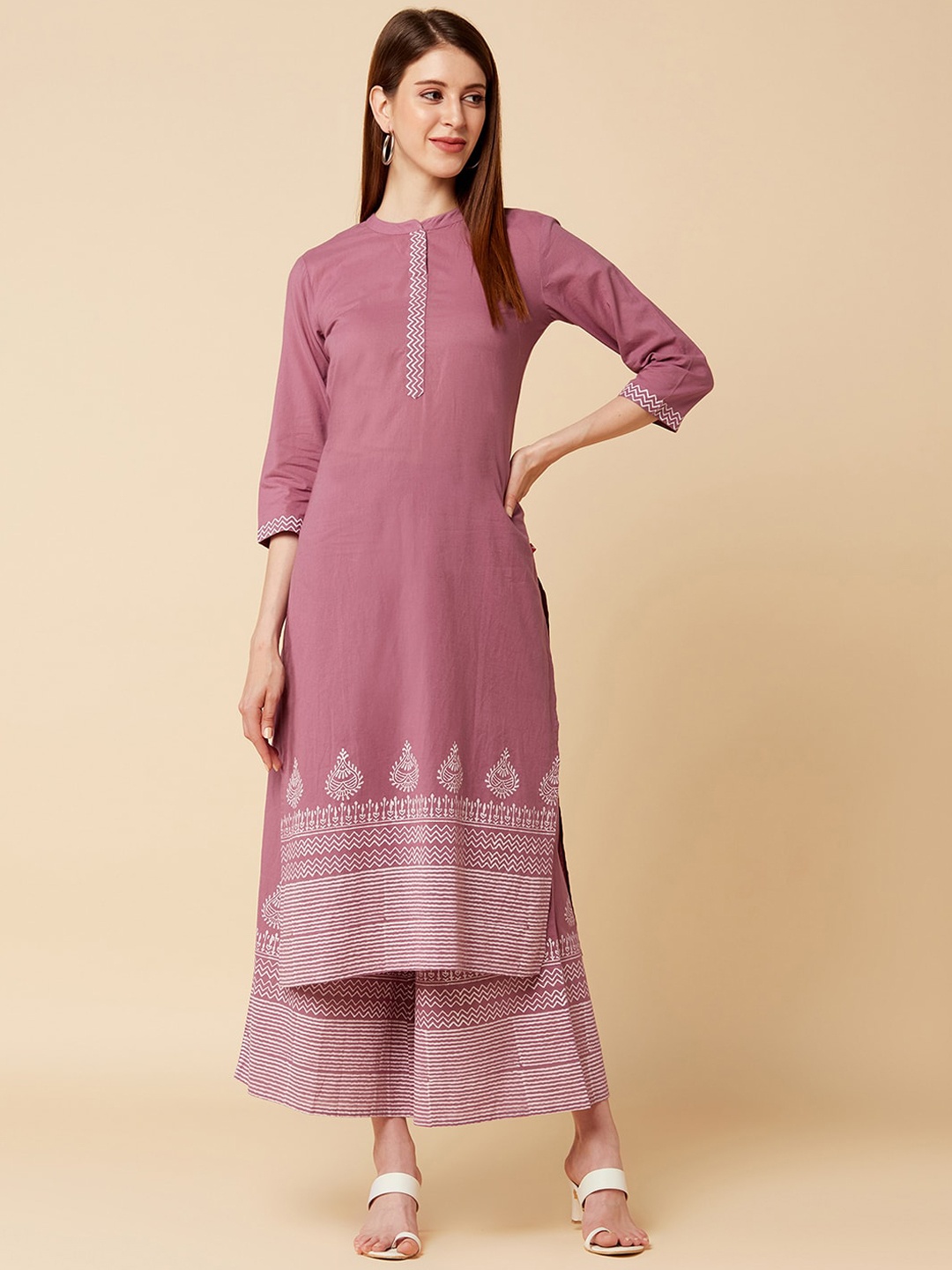 

Varanga Women Mauve Printed Kurta with Sharara