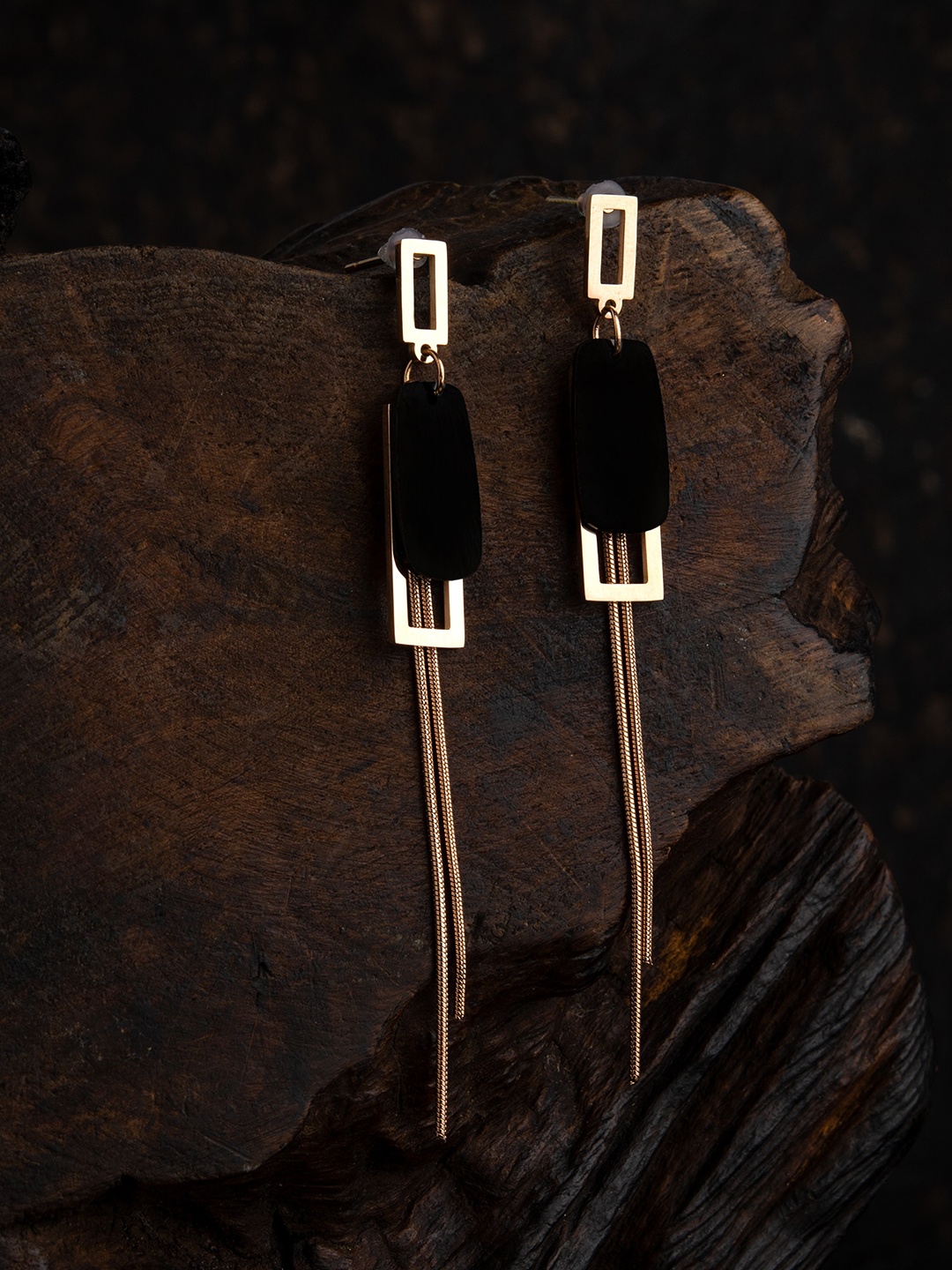 

E2O Gold-Plated & Black Geometric Drop Earrings
