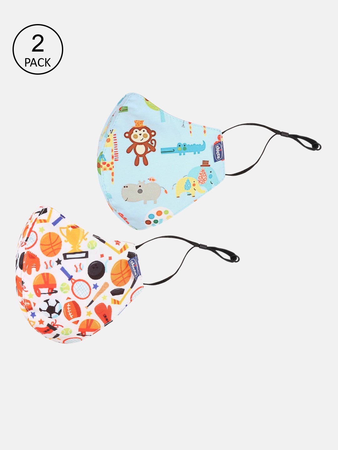 

Chicco Kids Pack Of 2 Printed 6-Ply Reusable Face Masks, Blue