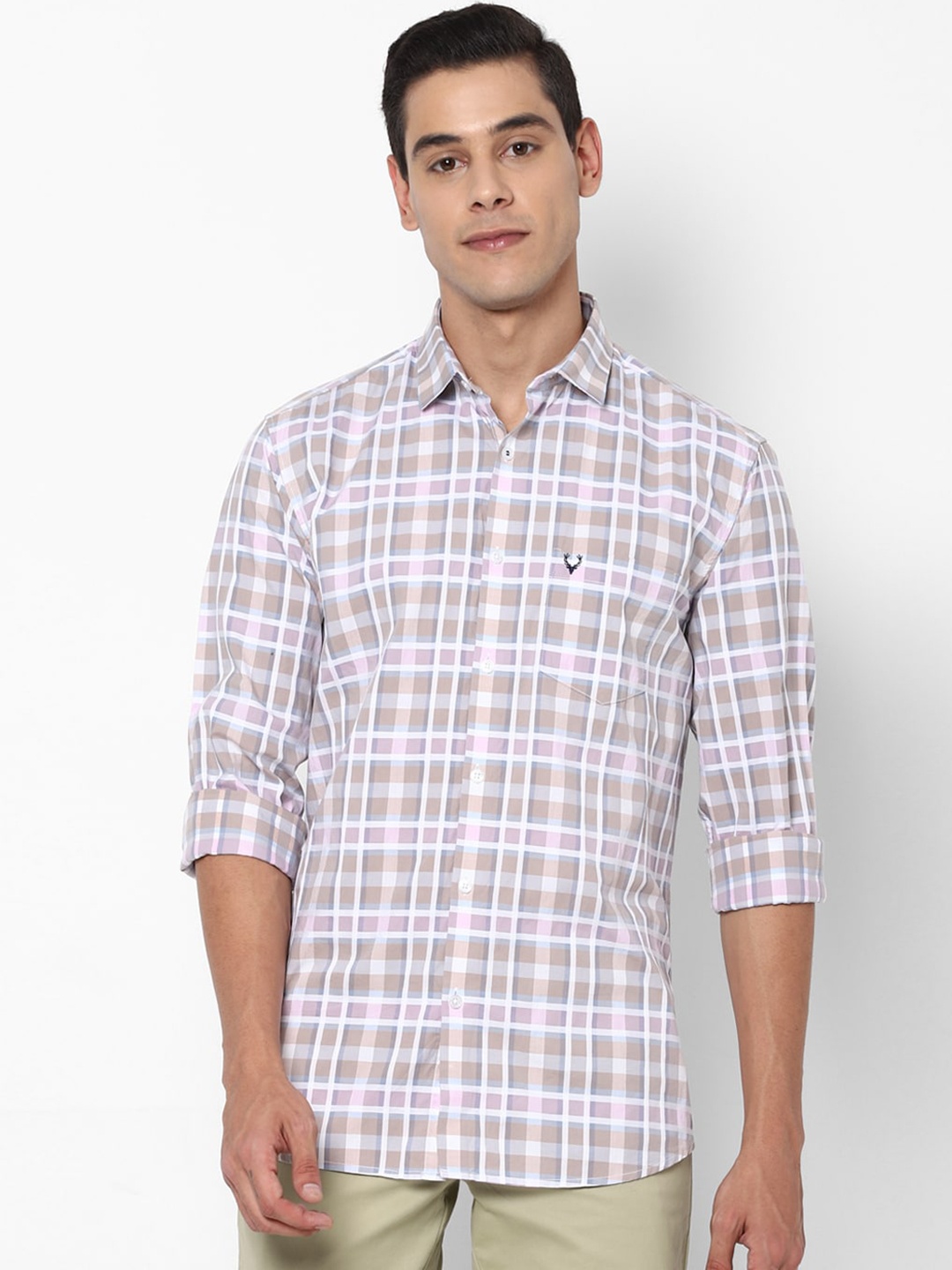 

Allen Solly Men Pink & Blue Pure Cotton Slim Fit Checked Casual Shirt